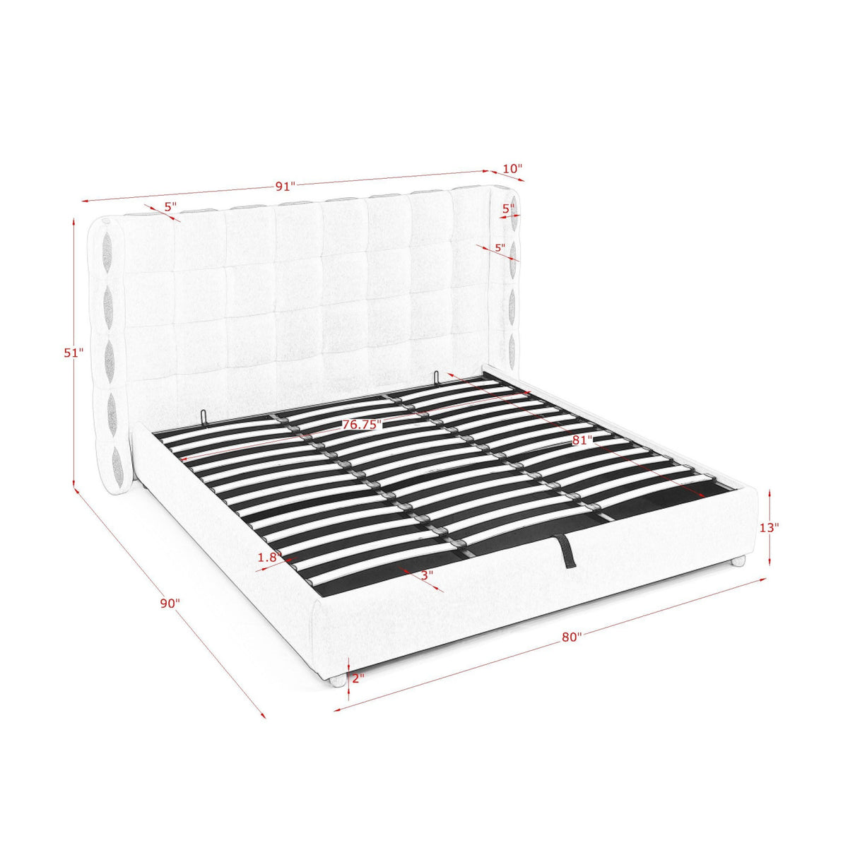 Chenille Wingback Upholstered King Bed Frame | OROA