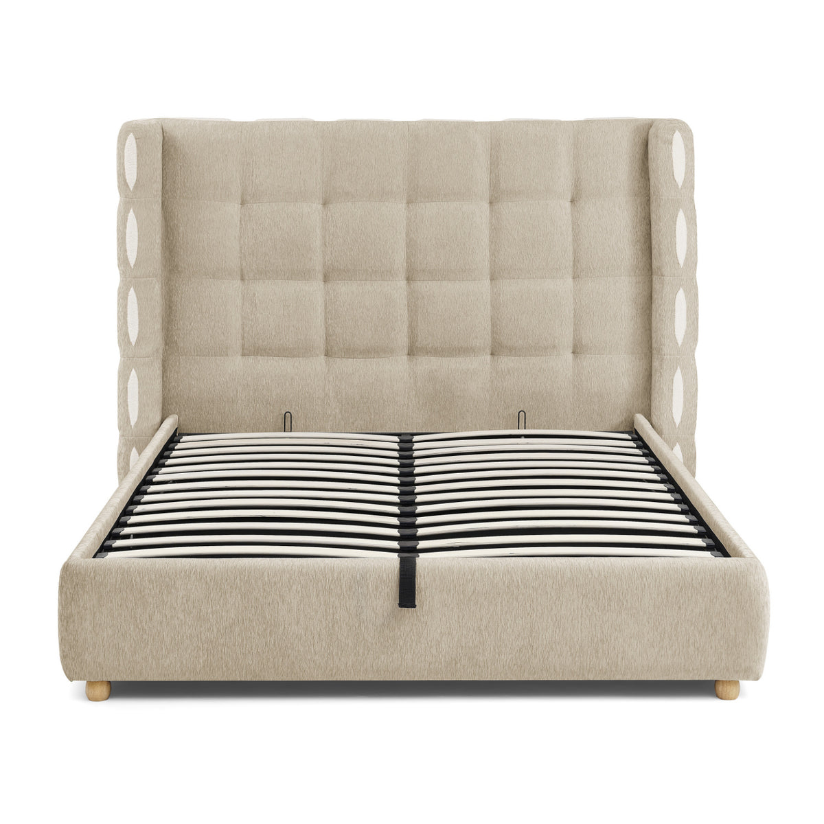 Queen Chenille Wingback Upholstered Gas Lift Bed | OROA