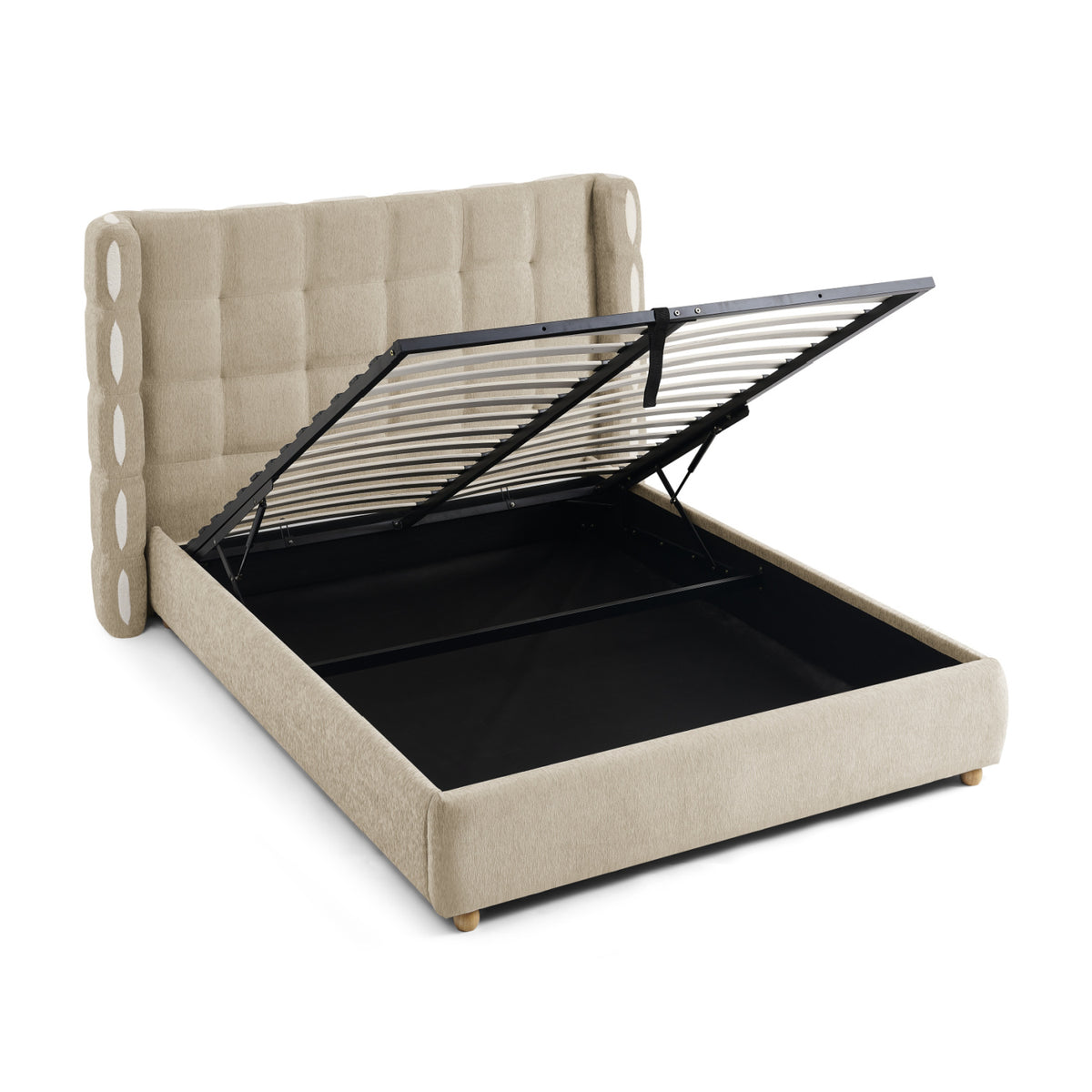 Queen Chenille Wingback Upholstered Gas Lift Bed | OROA