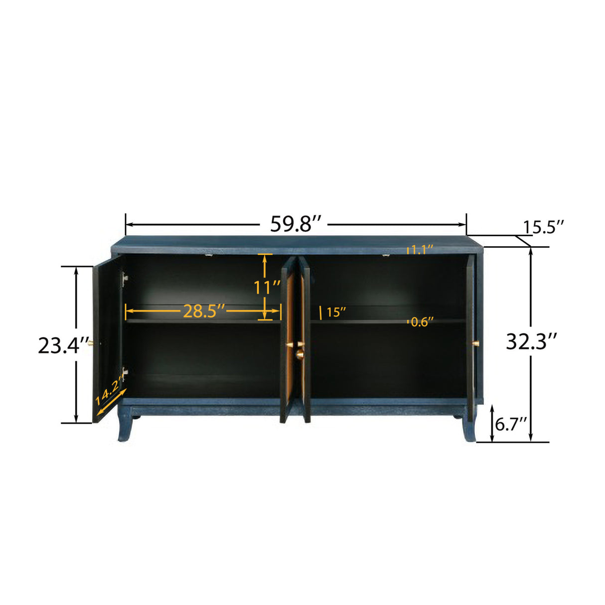 Blue Rattan 4-Door Storage Sideboard Cabinet | OROA