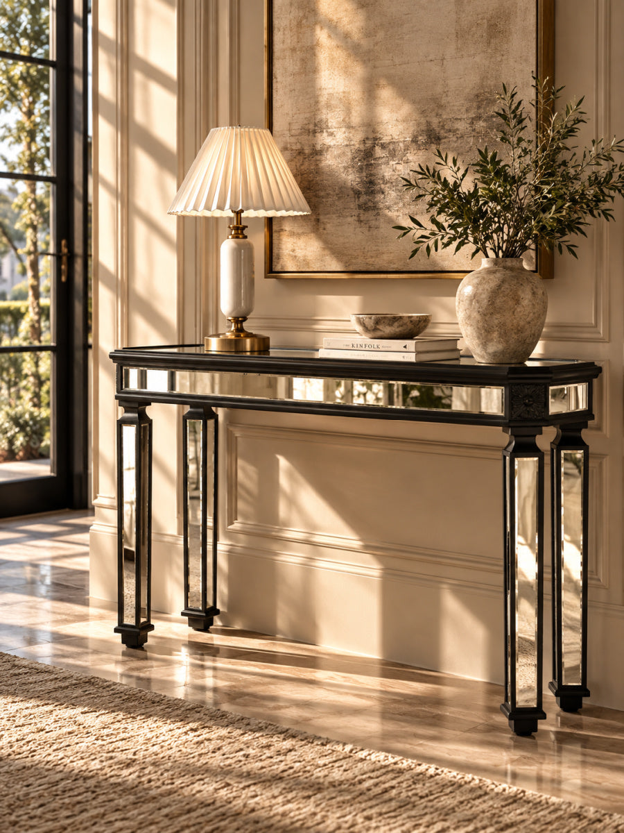 Modern European furniture - Black Vintage Wood Mirror Console Table - www.oroa.com