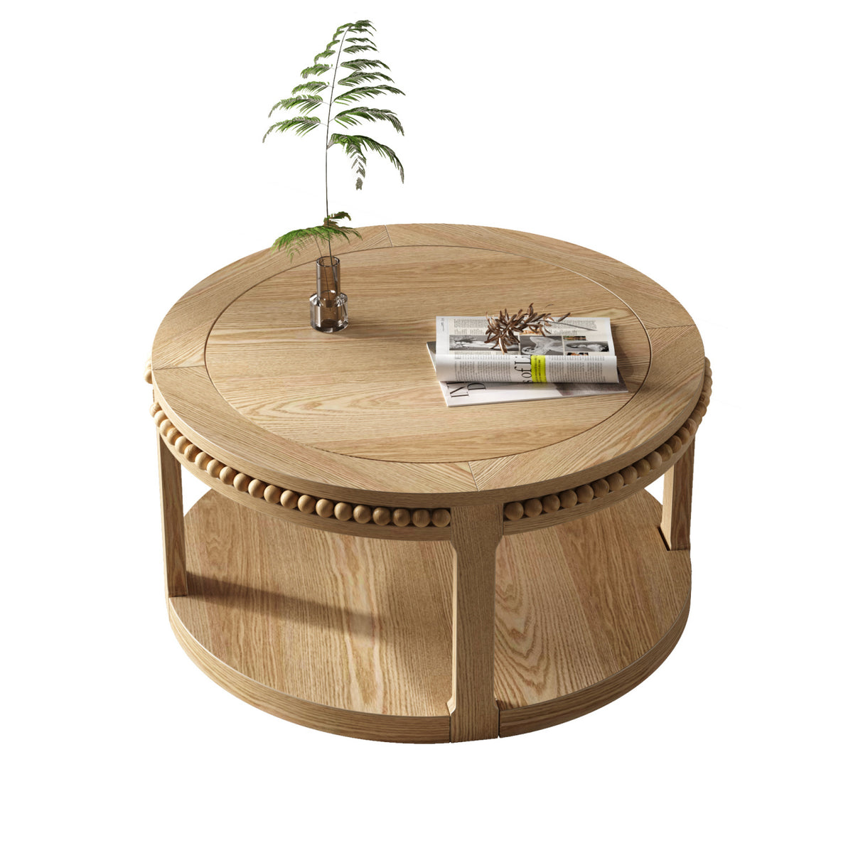 Round Two-Tier Solid Wood Coffee Table | OROA