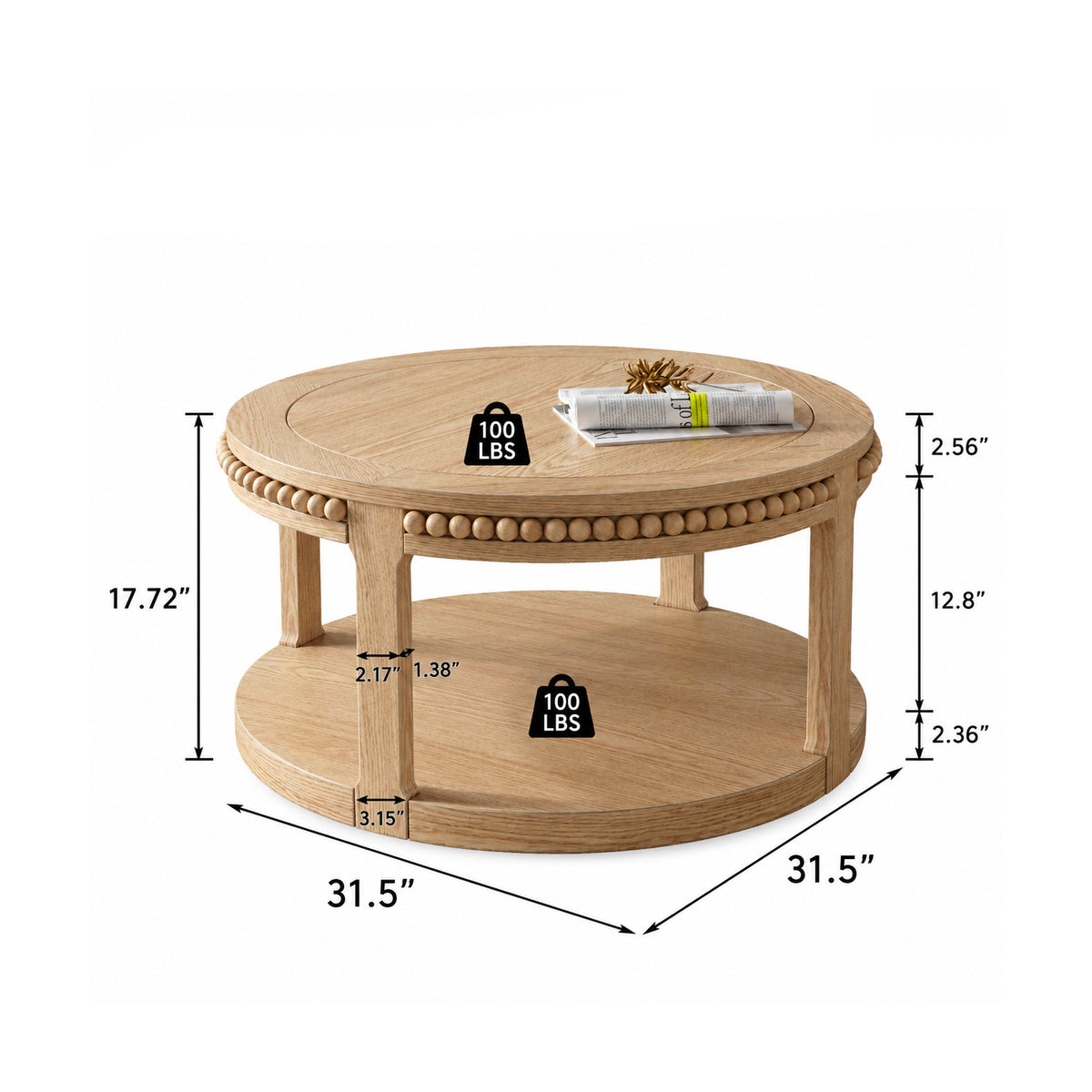 Round Two-Tier Solid Wood Coffee Table | OROA