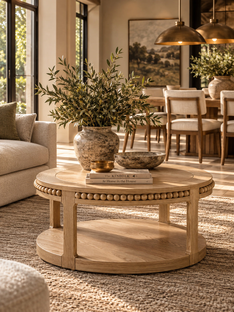 Round Two-Tier Solid Wood Coffee Table | OROA