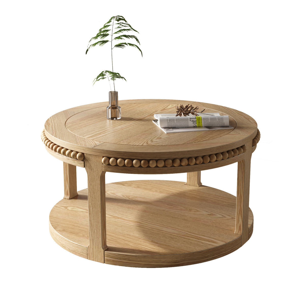 Round Two-Tier Solid Wood Coffee Table | OROA