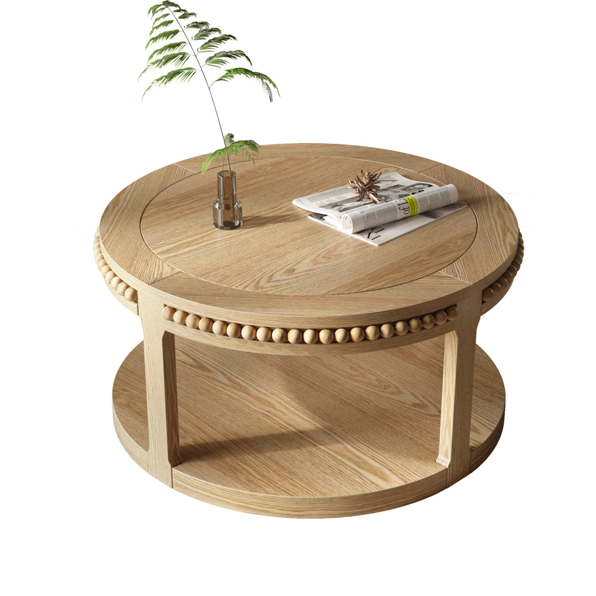 Round Two-Tier Solid Wood Coffee Table | OROA