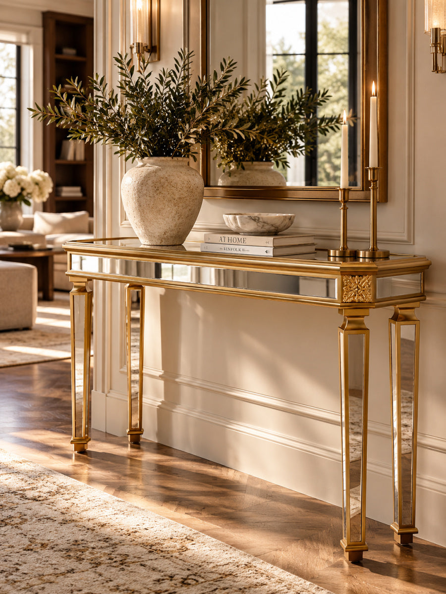 Modern European furniture - Gold Mirror Console Table - www.oroa.com
