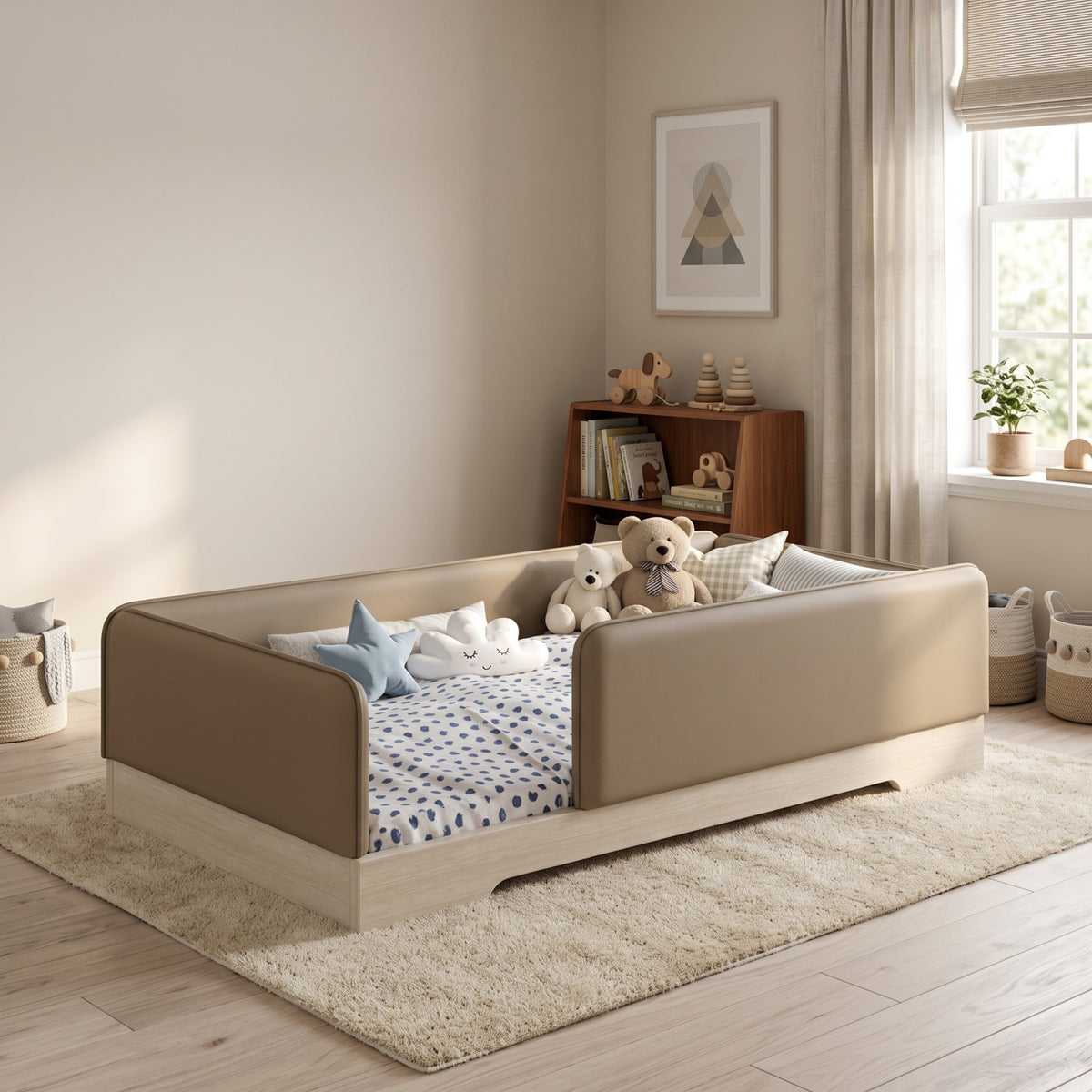 Brown Twin Upholstered Montessori Floor Bed Frame | OROA Kids