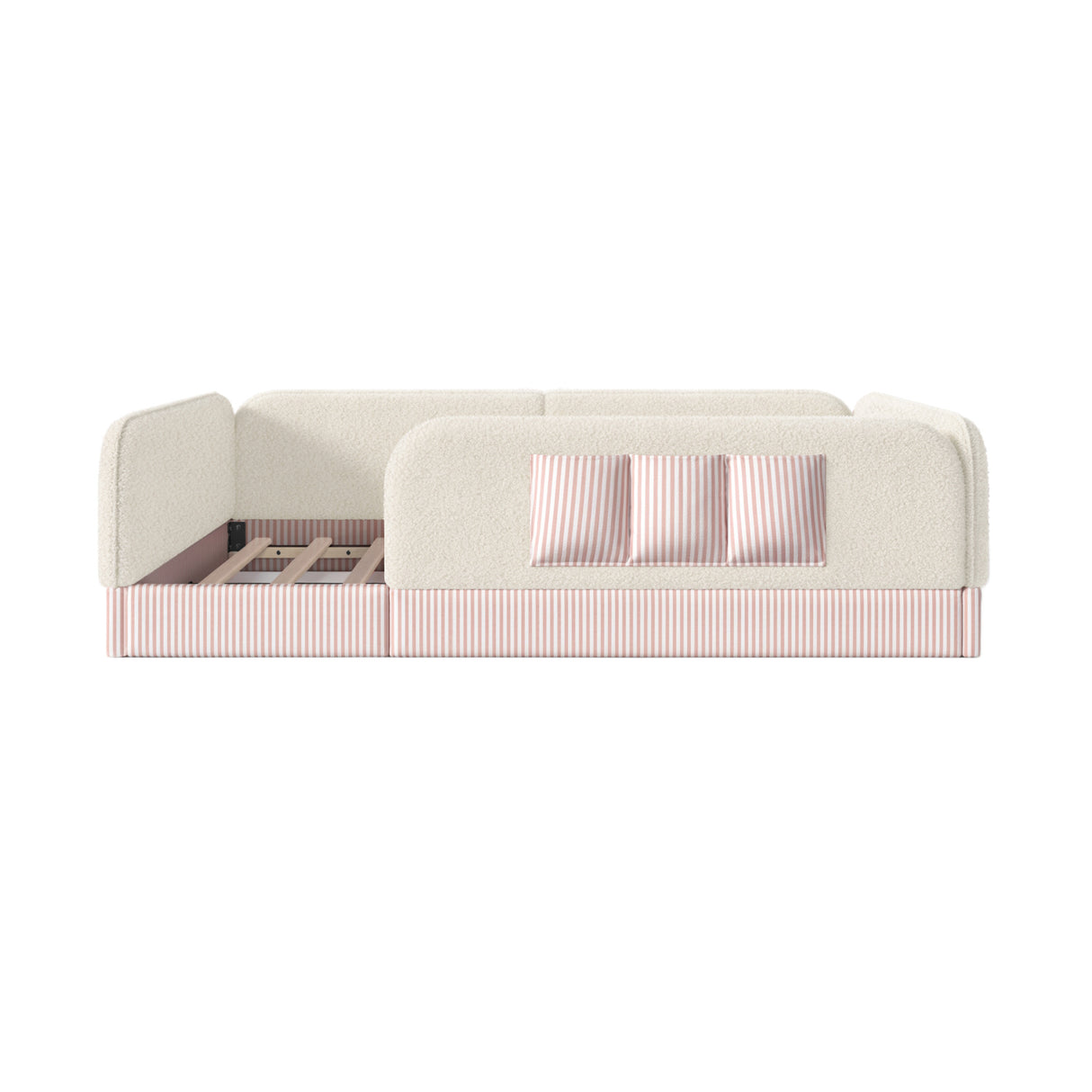 Queen Size Kids Soft Upholstered Beige Floor Bed | OROA Kids