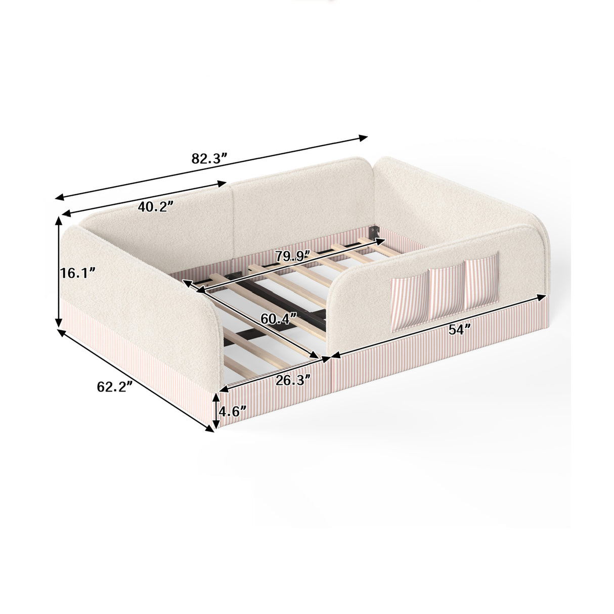 Queen Size Kids Soft Upholstered Beige Floor Bed | OROA Kids