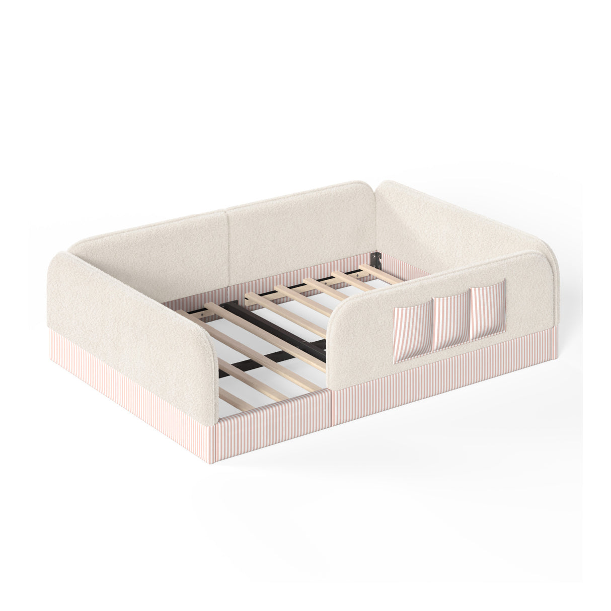Queen Size Kids Soft Upholstered Beige Floor Bed | OROA Kids