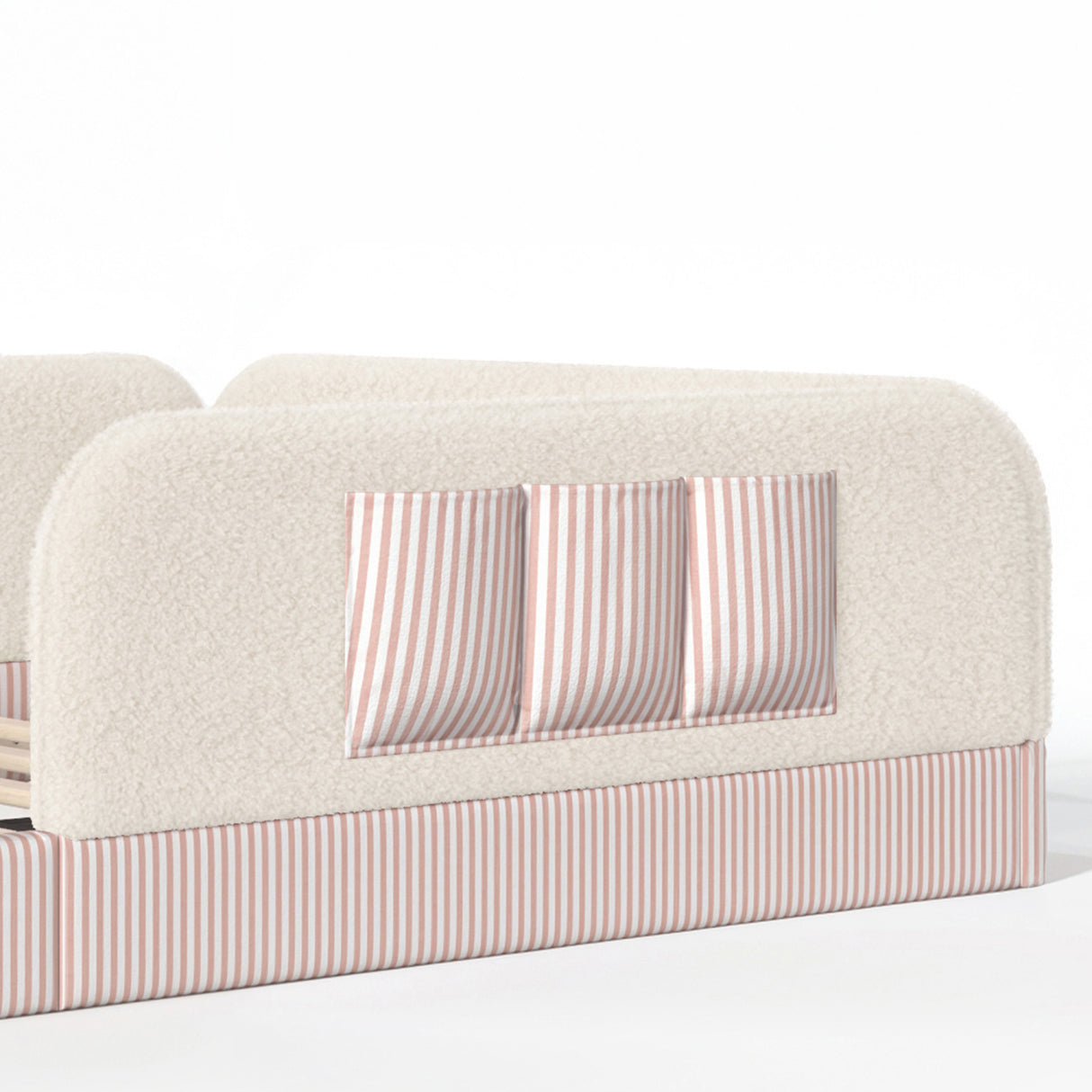 Queen Size Kids Soft Upholstered Beige Floor Bed | OROA Kids