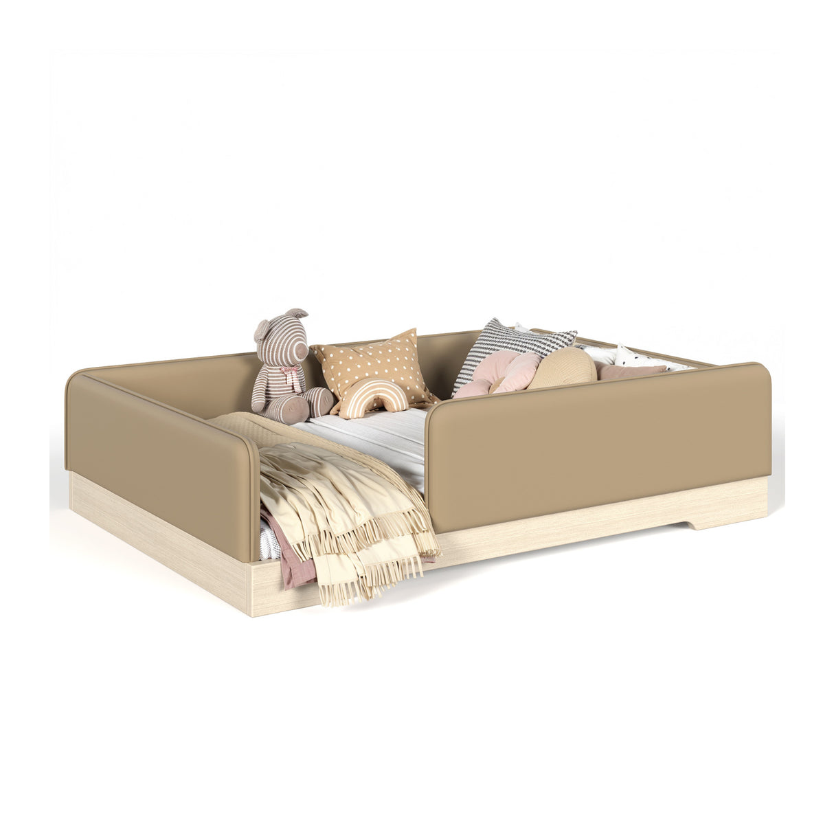Full Size Faux Leather Upholstered Floor Bed | OROA Kids