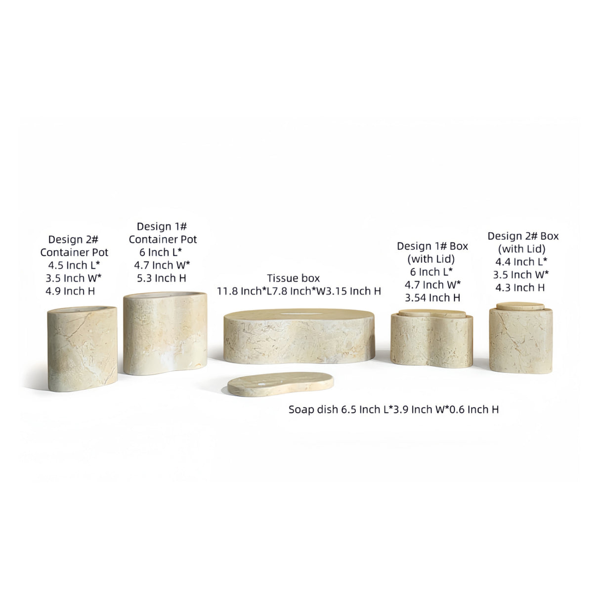 Natural Marble Bathroom Accessories Set (6) | OROA