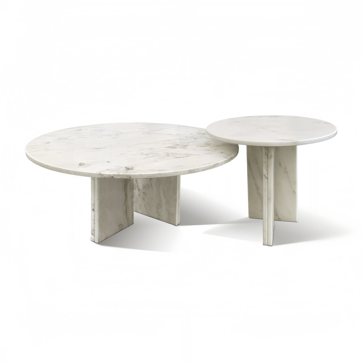 White Semi-Polished Marble Round Nesting Table Set (2) | OROA