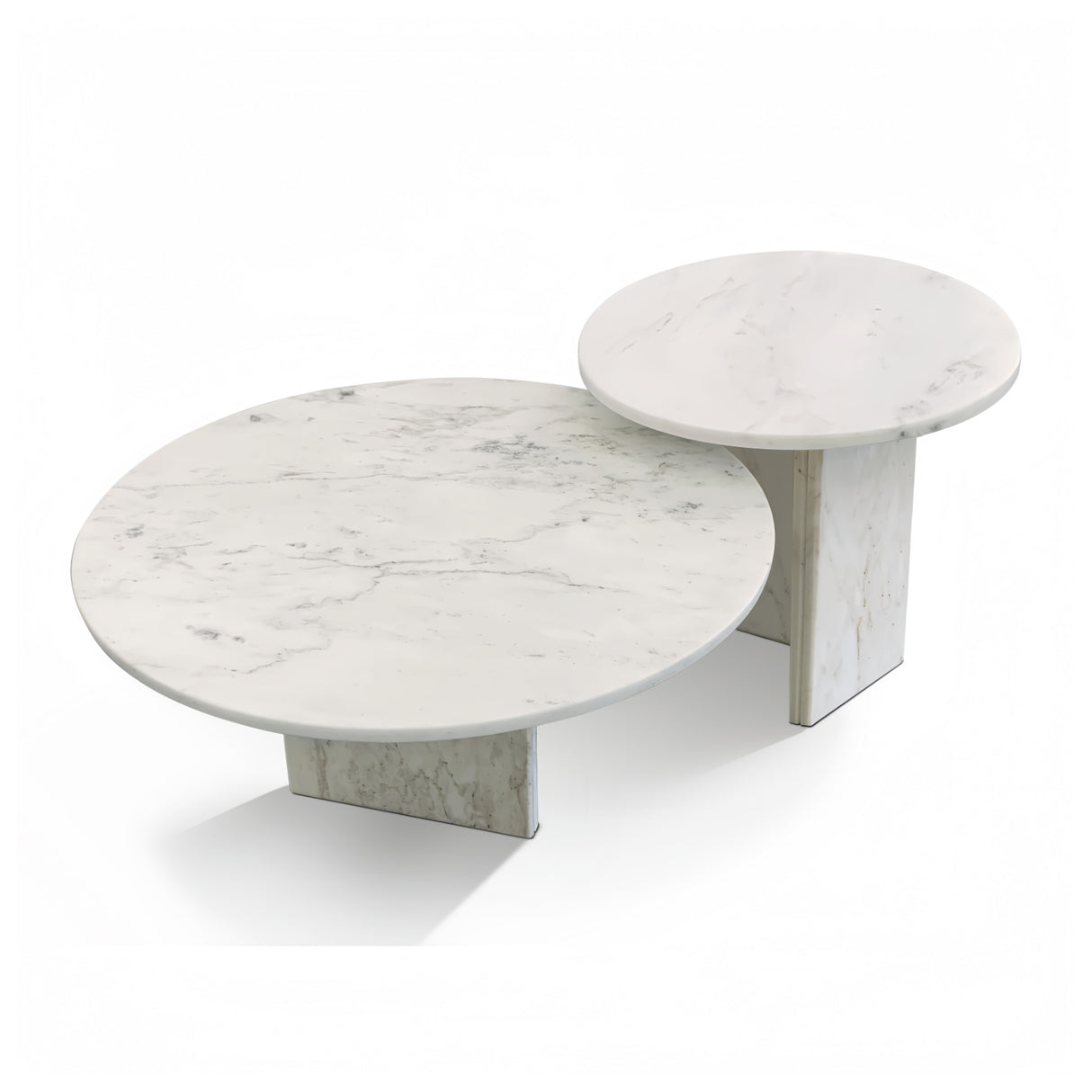 White Semi-Polished Marble Round Nesting Table Set (2) | OROA