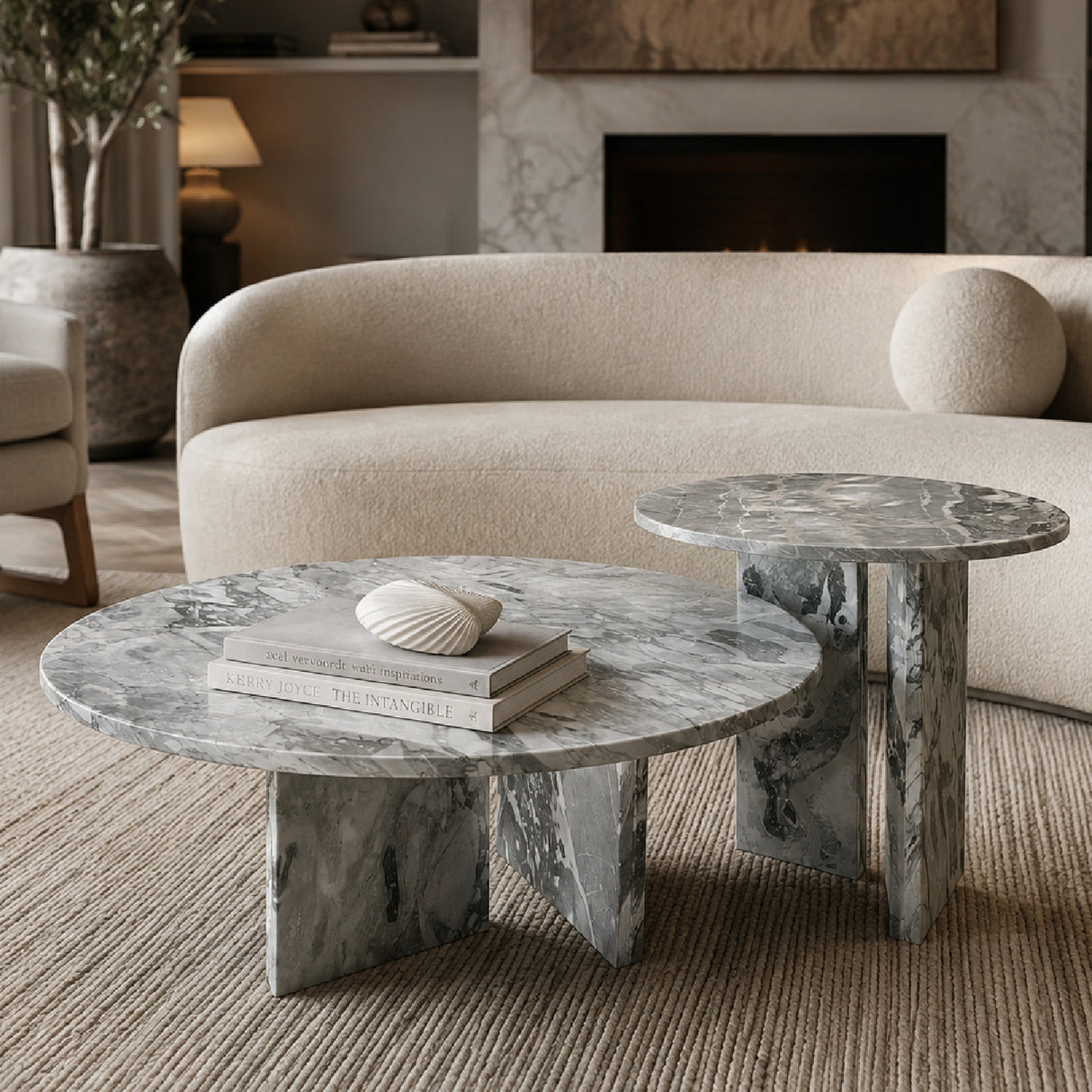 Blue Gray Marble Coffee Table Set (2) | OROA