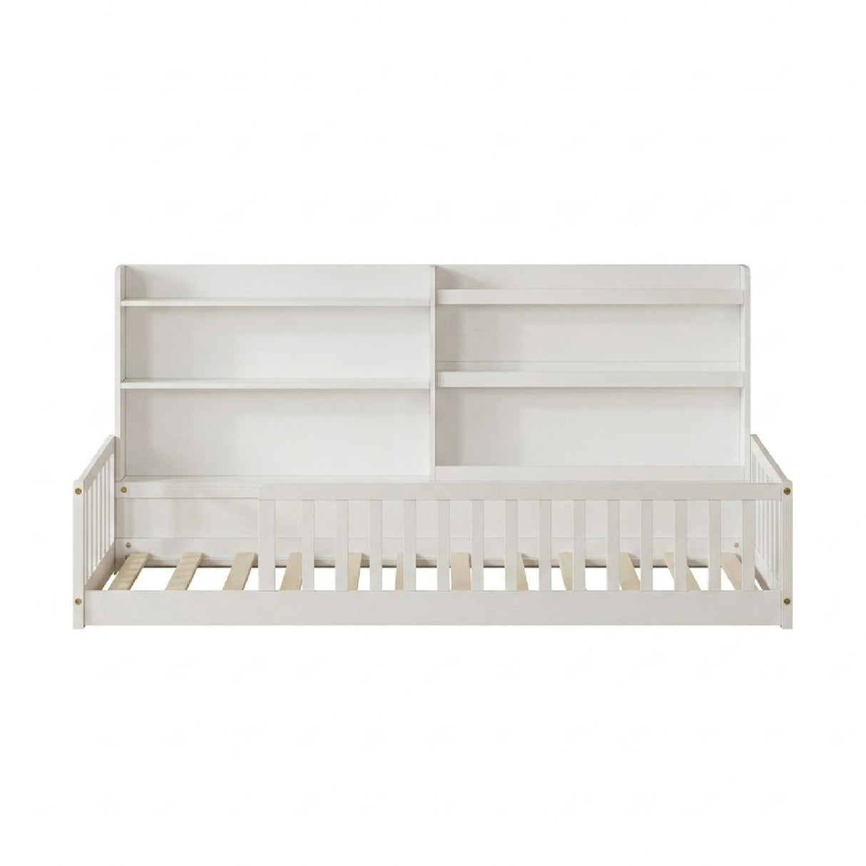 Full Montessori Floor Bed with Bookshelf and Safety Rails | OROA Kids
