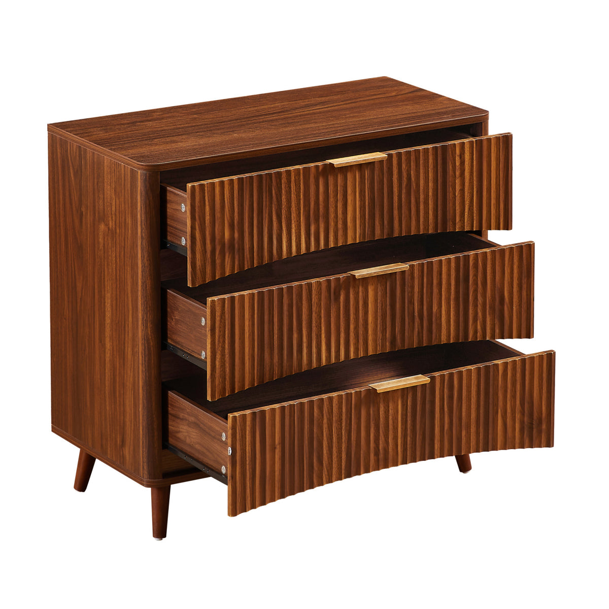 Modern European furniture - Mid-Century Walnut Fluted 3-Drawer Dresser - www.oroa.com