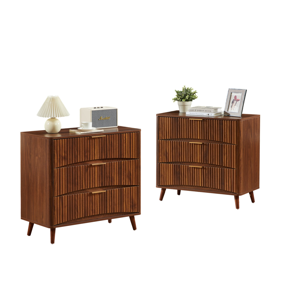 Modern European furniture - Mid-Century Walnut Fluted 3-Drawer Dresser - www.oroa.com