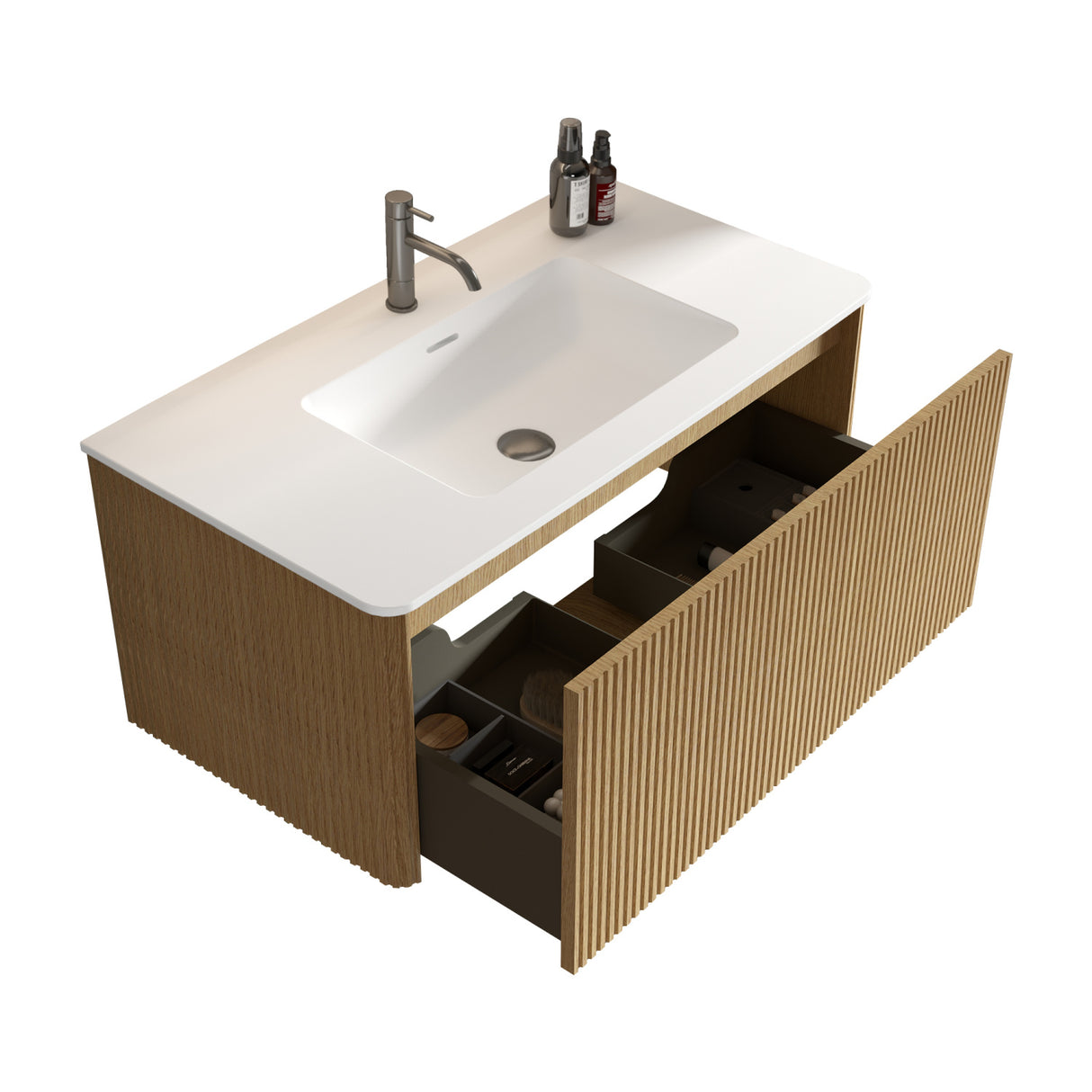 Modern European furniture - Natural Oak Bathroom Vanity with Basin - www.oroa.com