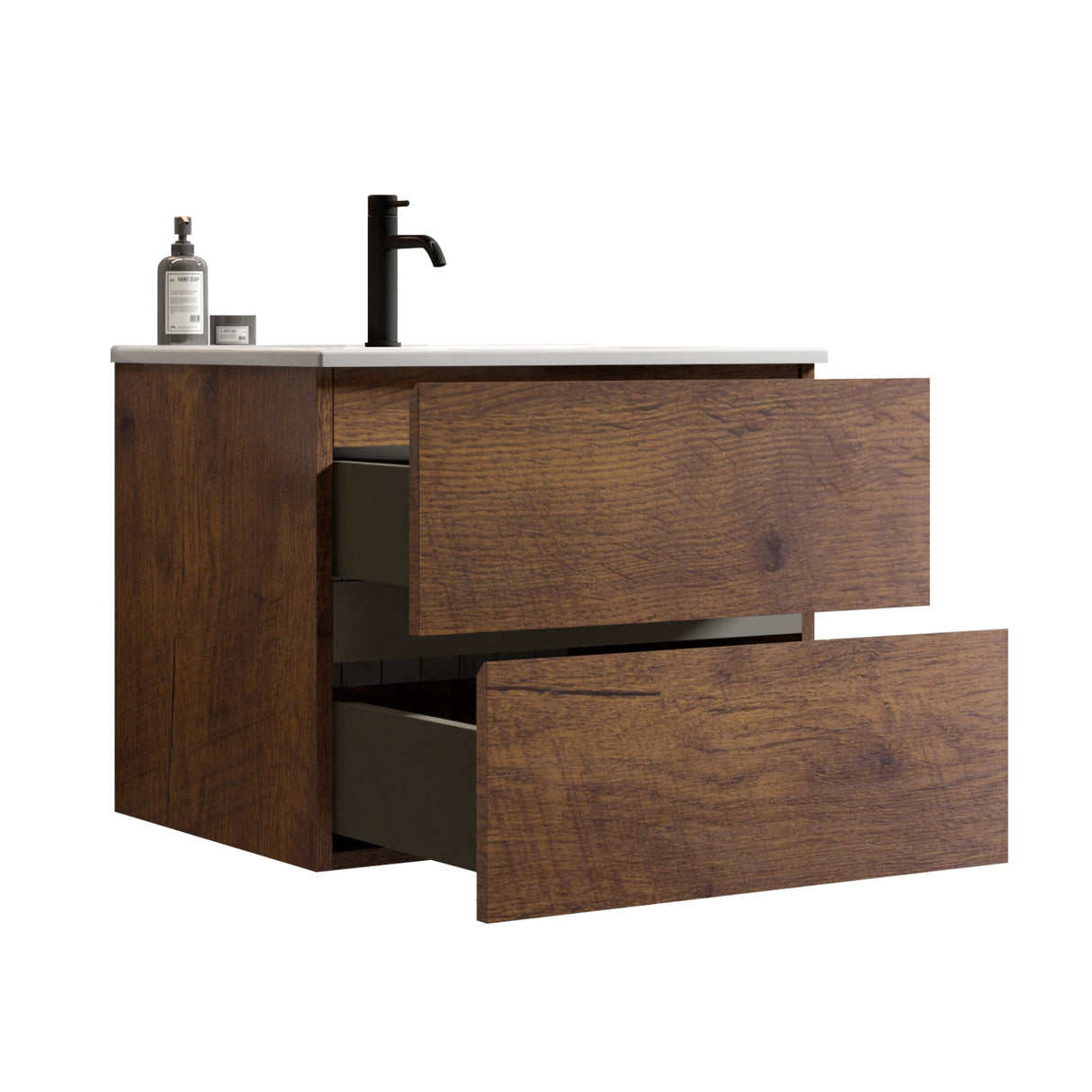 Wall Mounted Walnut Bathroom Vanity with Ceramic Sink | OROA