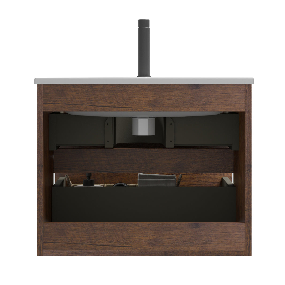 Wall Mounted Walnut Bathroom Vanity with Ceramic Sink | OROA