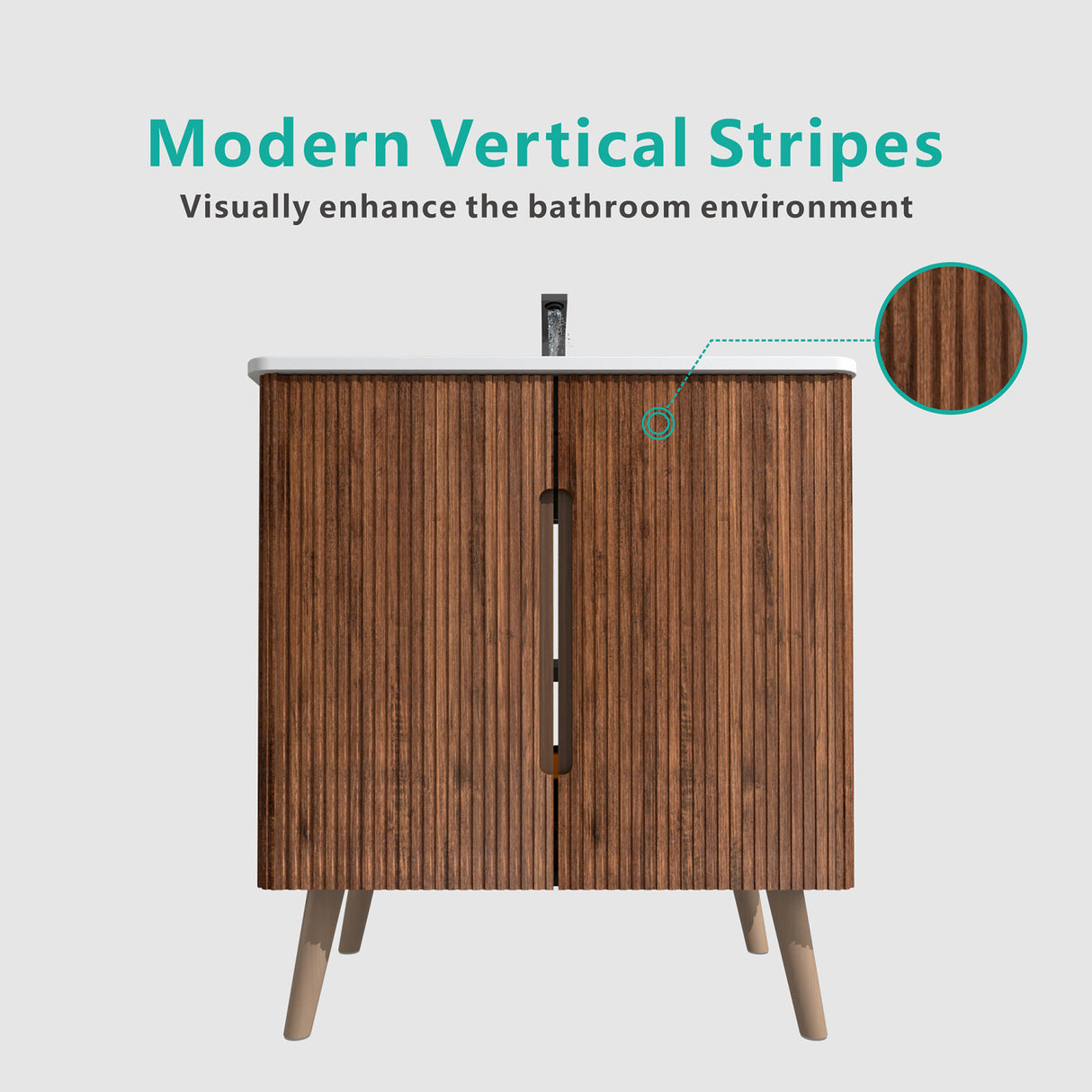 Striped Walnut Bathroom Vanity with Sink | OROA