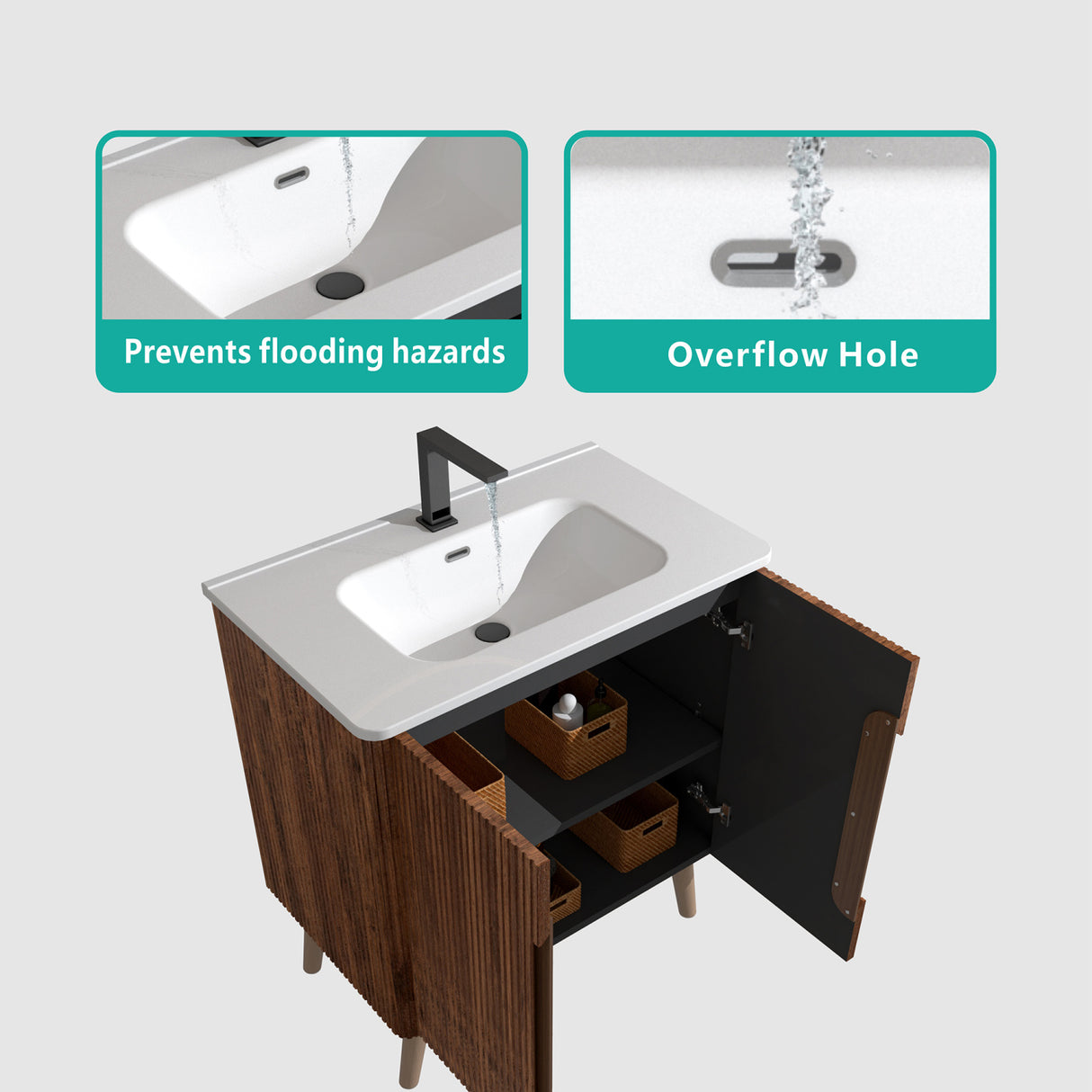 Striped Walnut Bathroom Vanity with Sink | OROA