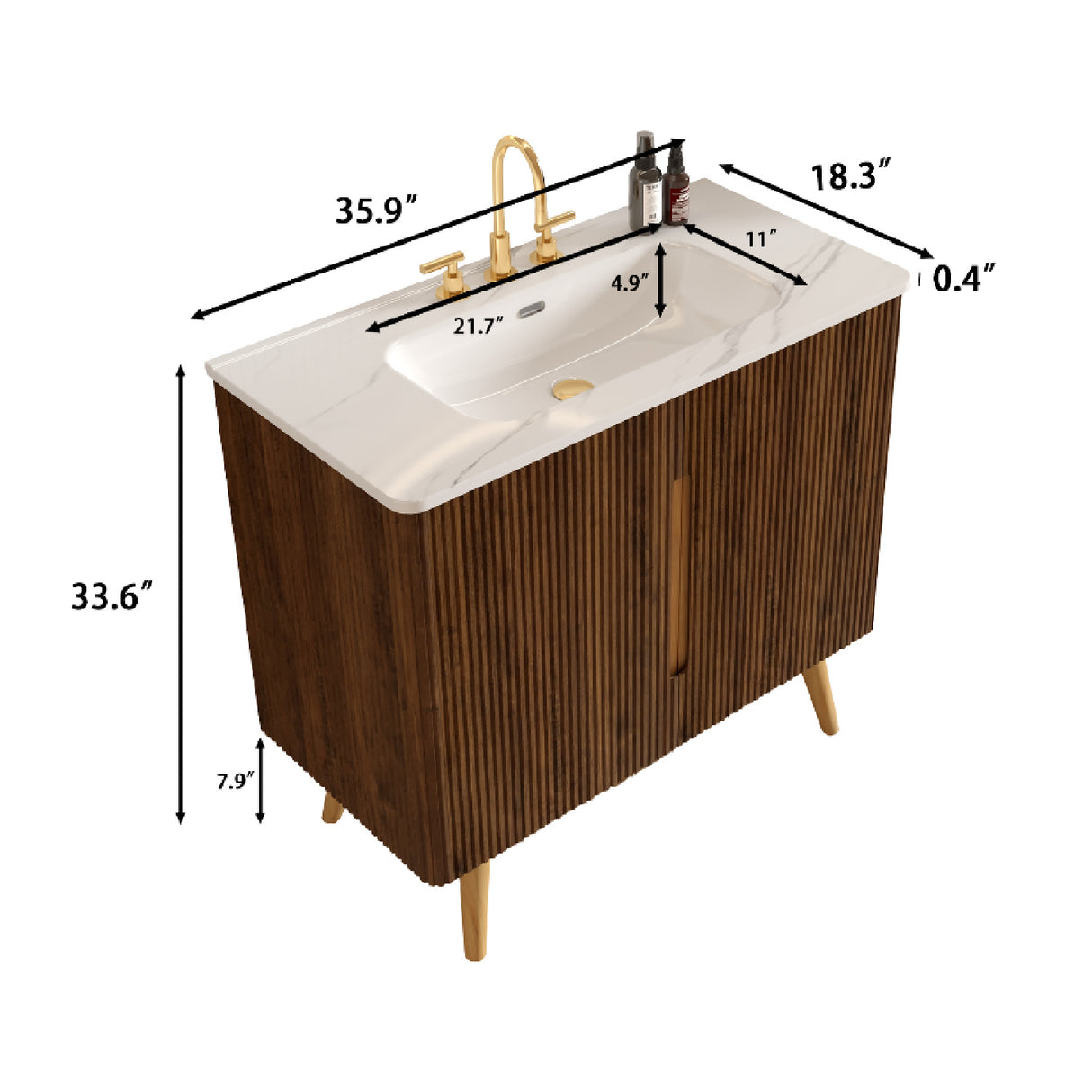 36" Walnut Bathroom Vanity with Carrara White Sink | OROA