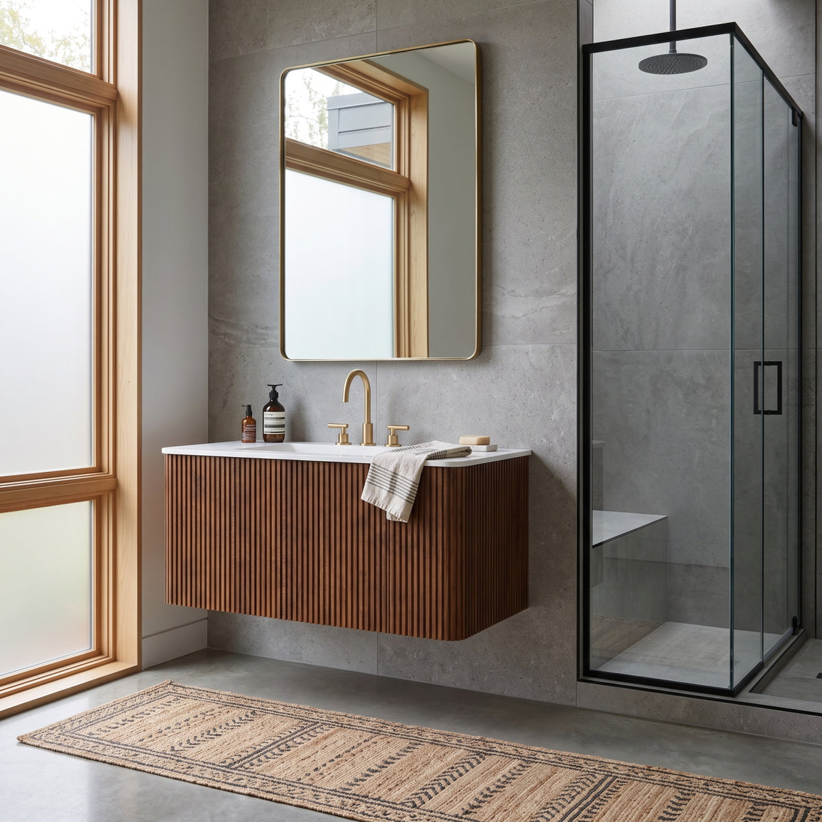 Etna Striped Walnut Bathroom Vanity Unit | OROA