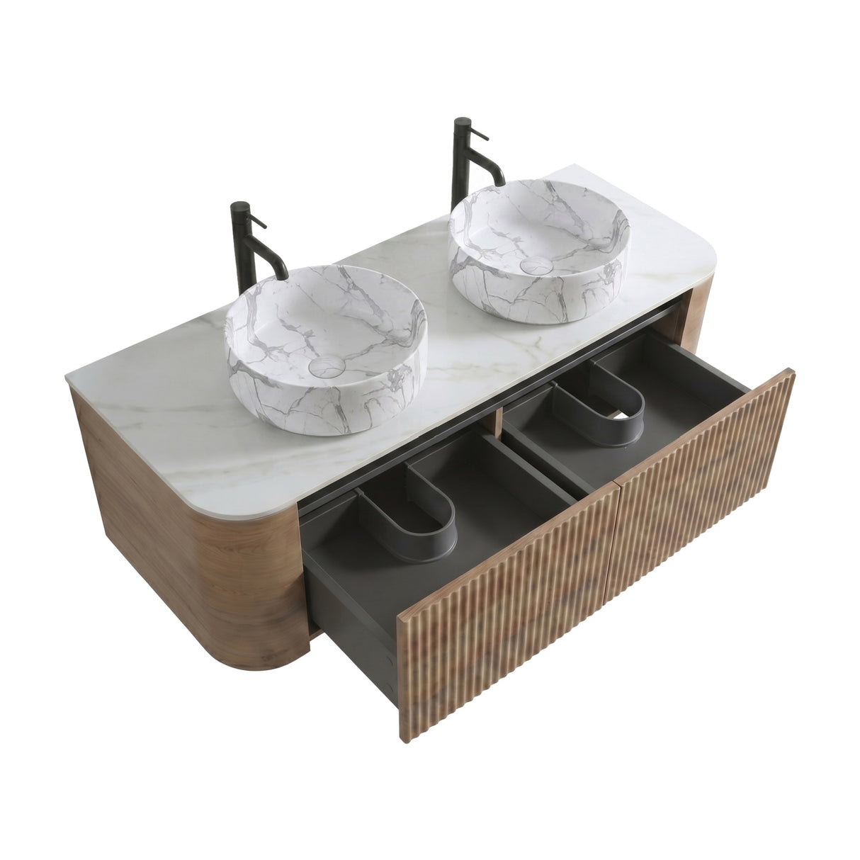 Double Honey Oak Wall Cabinet Bathroom Vanity with Sink | OROA