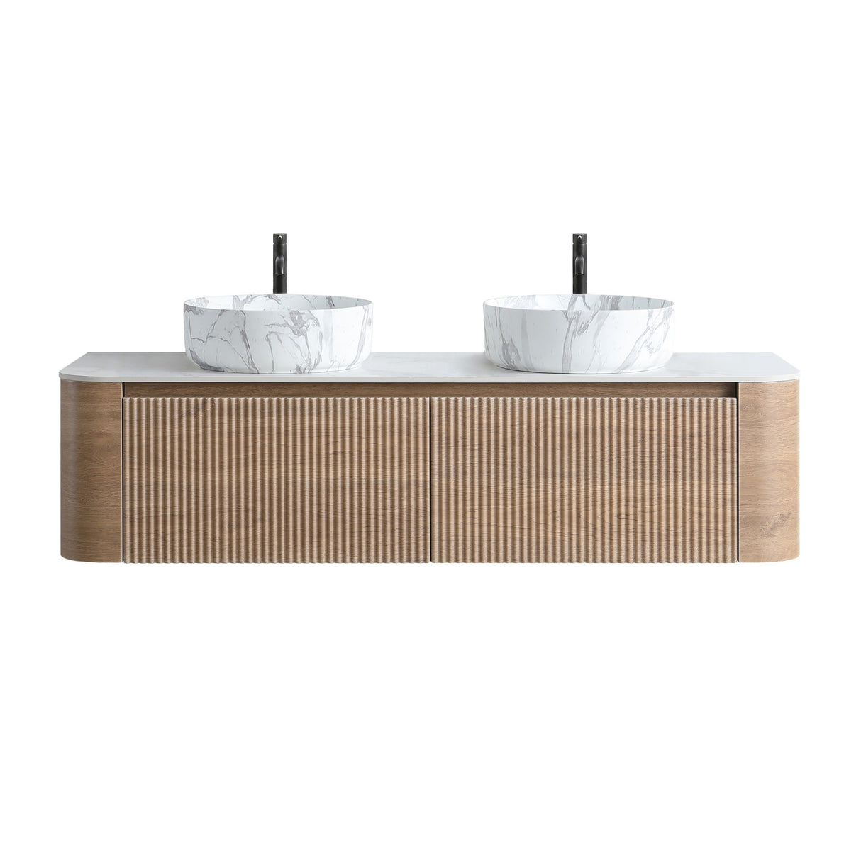 Double Honey Oak Wall Cabinet Bathroom Vanity with Sink | OROA