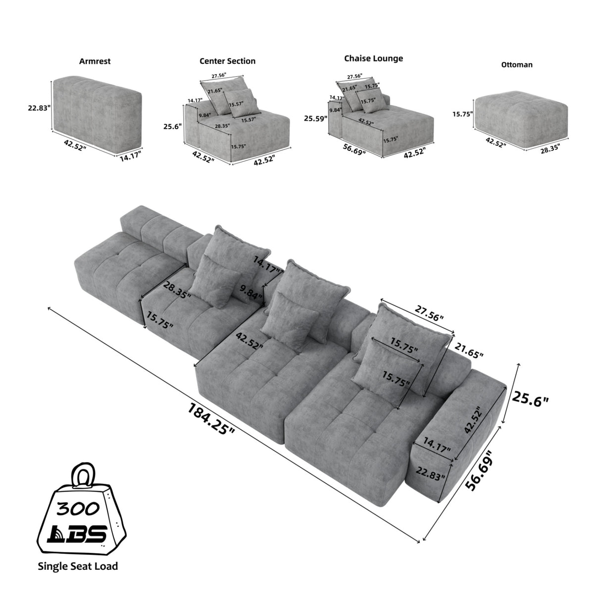 Beige Chenille Modular Sectional Sofa | OROA