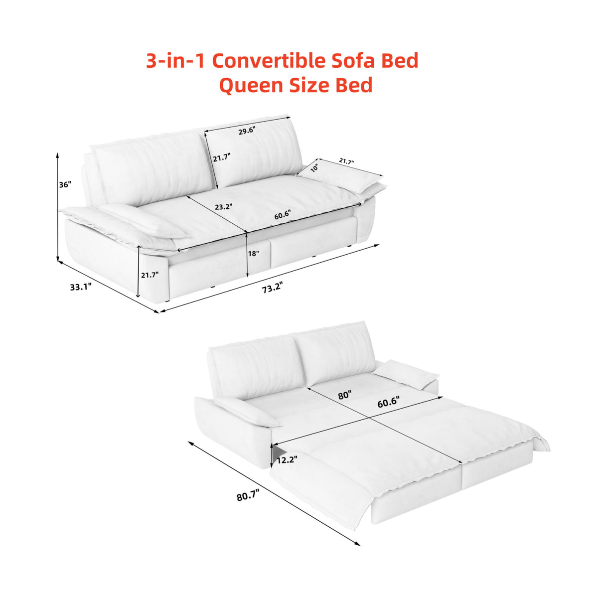 Modern European furniture - 3-in-1 Convertible Sleeper Sofa Bed - www.oroa.com