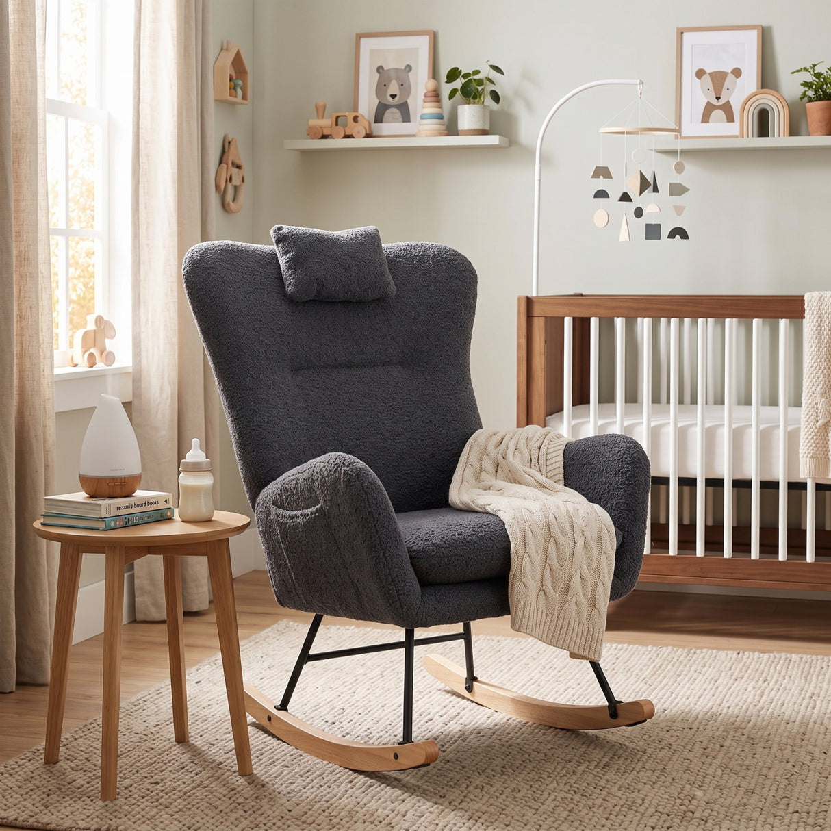 Dark Gray Upholstered Nursery Rocking Chair | OROA Kids