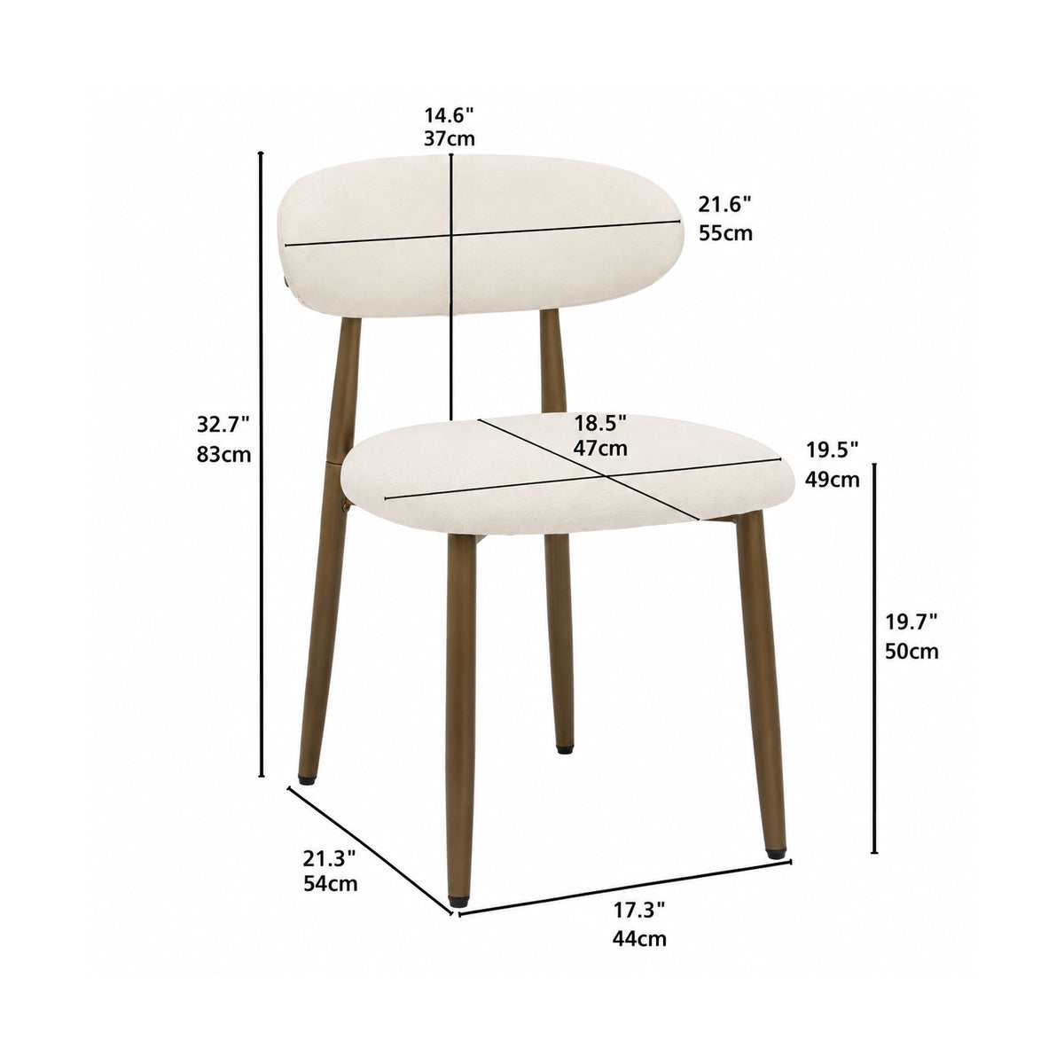 Beige Upholstered Metal Dining Chairs (2) by OROA