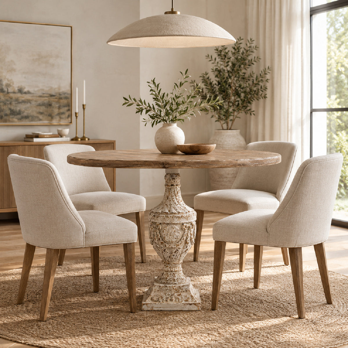 Antique Round Wood Dining Table | OROA