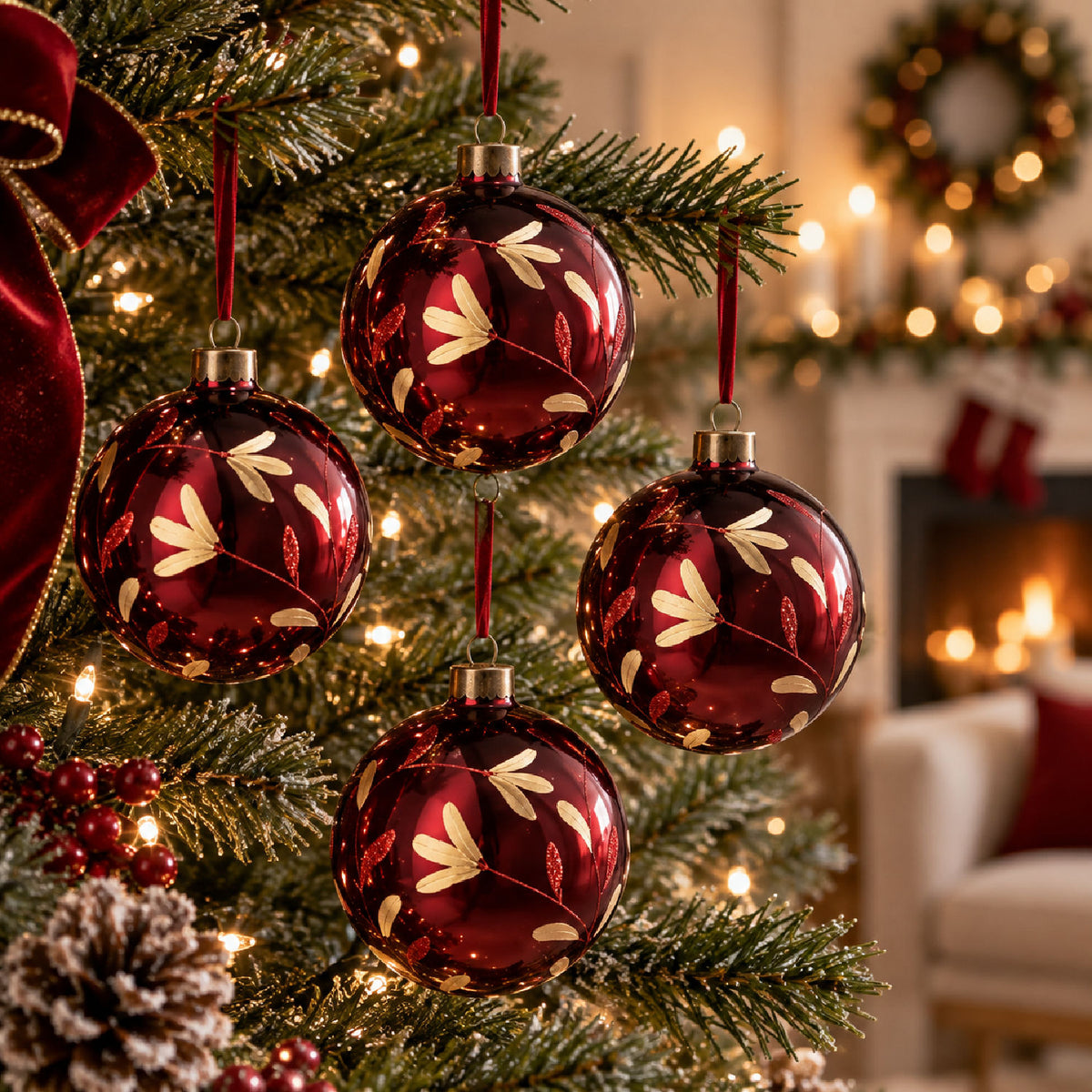 Glass Decorative Hanging Ball Christmas Tree Ornaments (4) | OROA