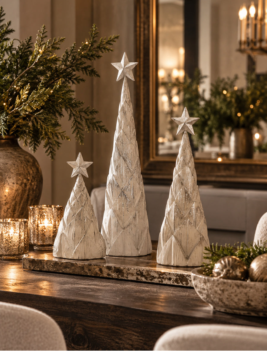 Resin White/Silver Christmas Tree (Set of 3) | OROA