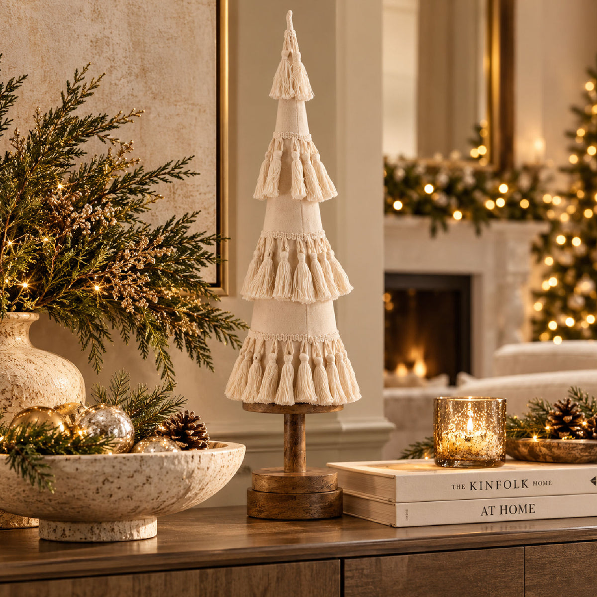 Fringes Embellished Cone Christmas Decor | OROA