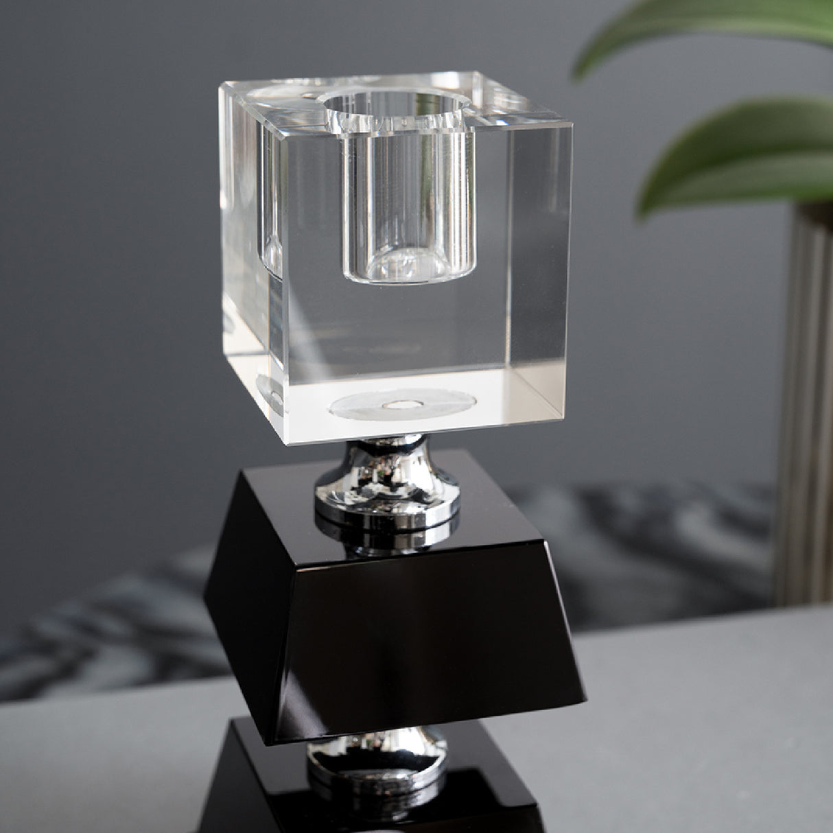 Black and Clear Square Candle Holder | OROA