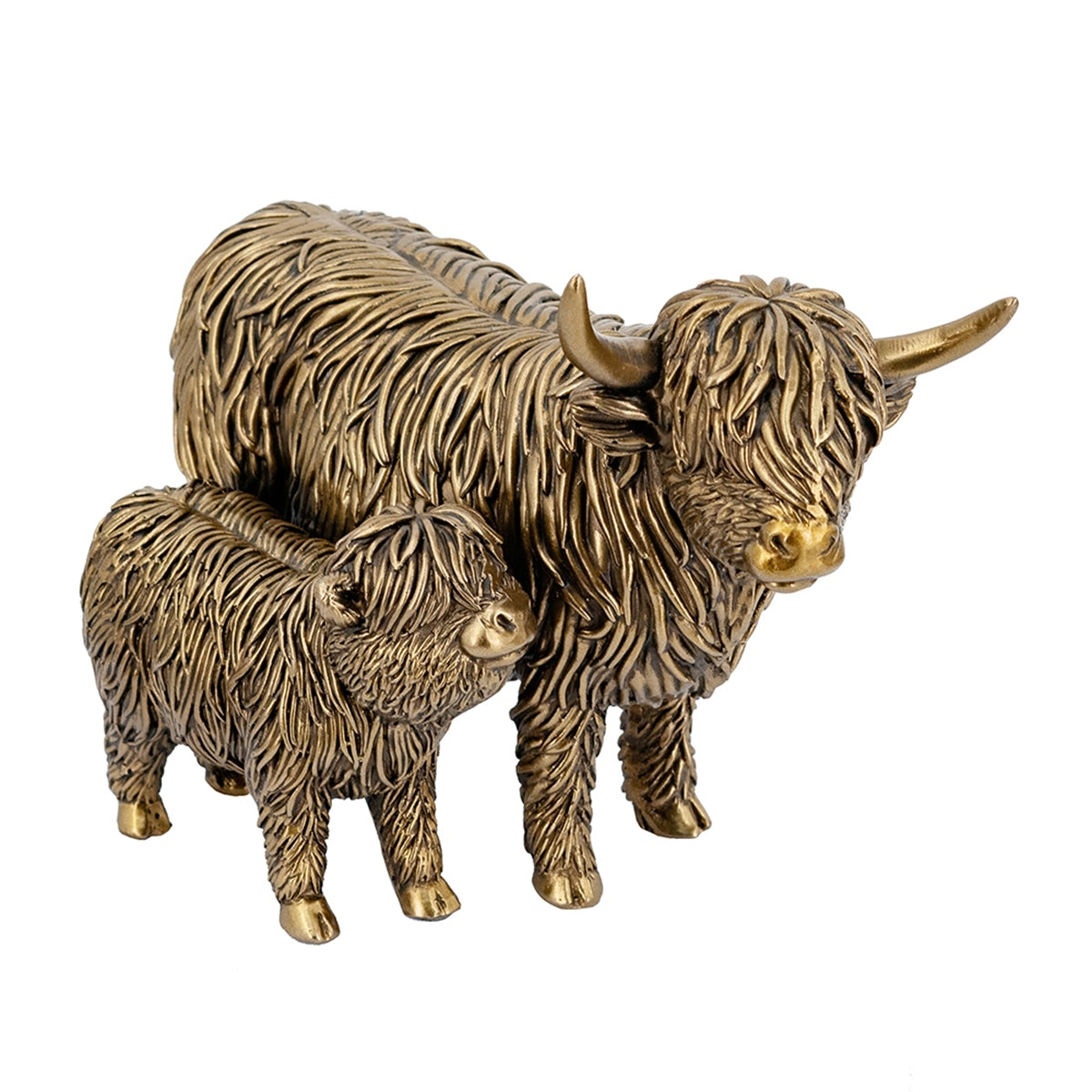Bronze Highland Cow and Calf Statue | OROA