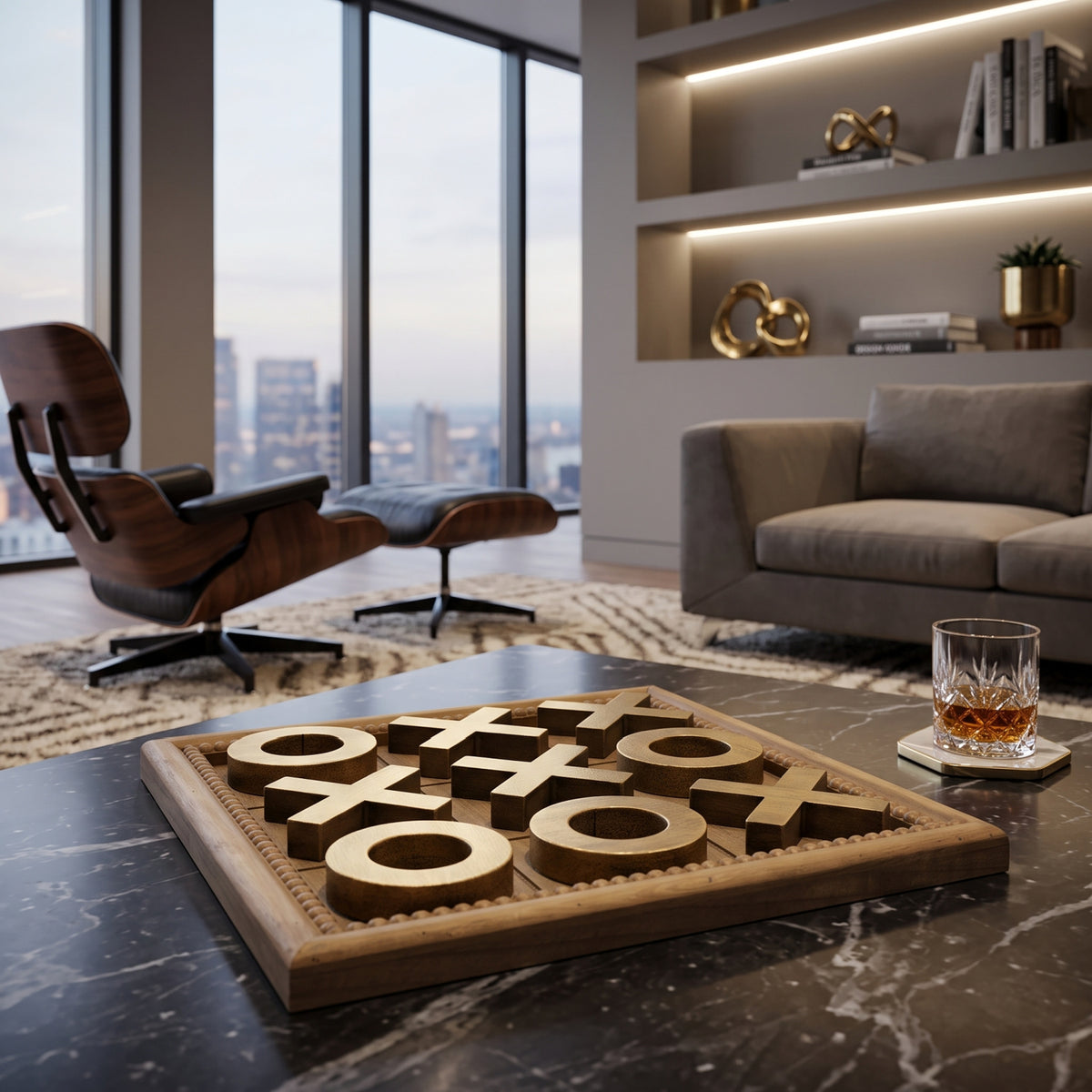 Brown and Gold Finish Tic-Tac-Toe Decor Accent | OROA