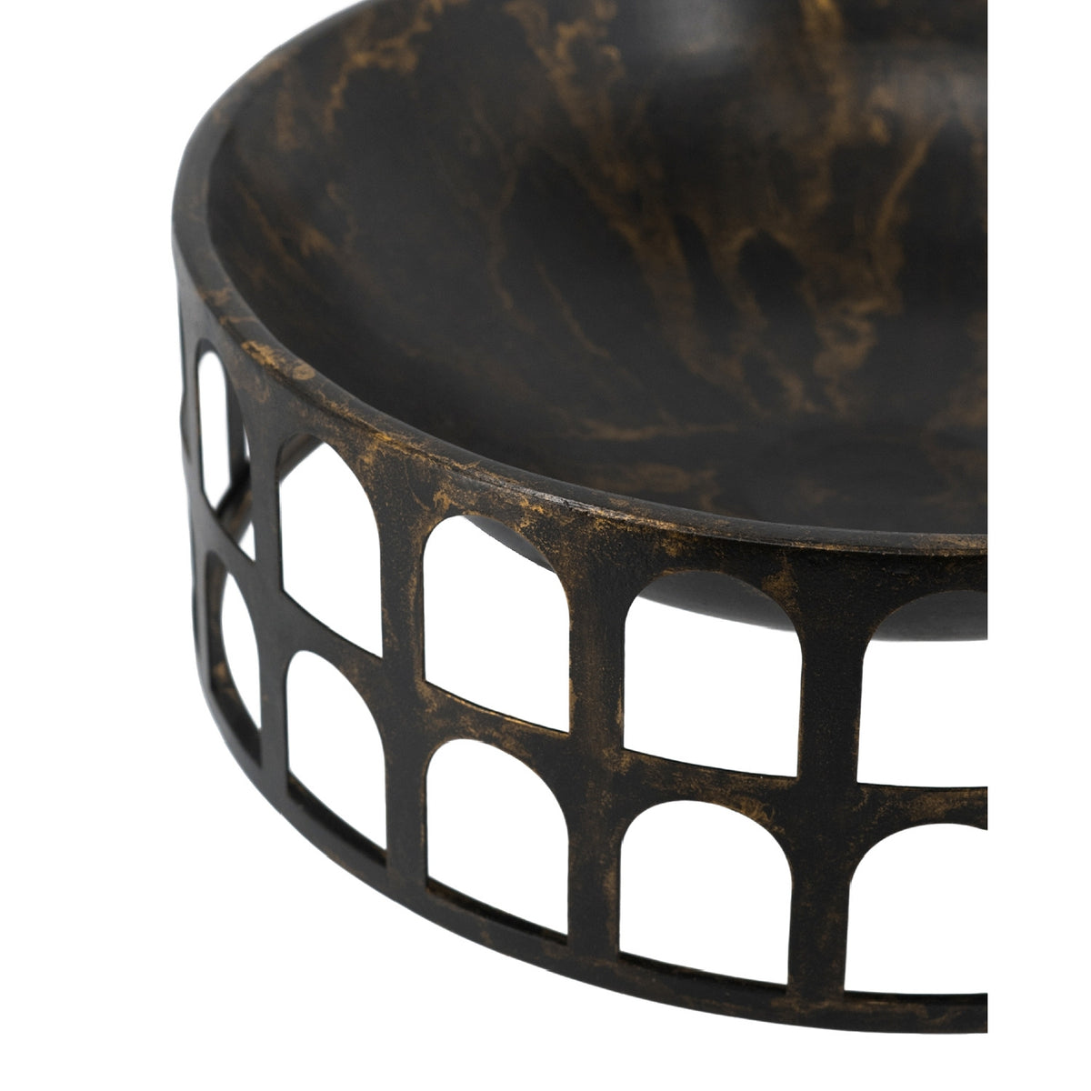Round Iron Trays with Black and Gold Finish | OROA
