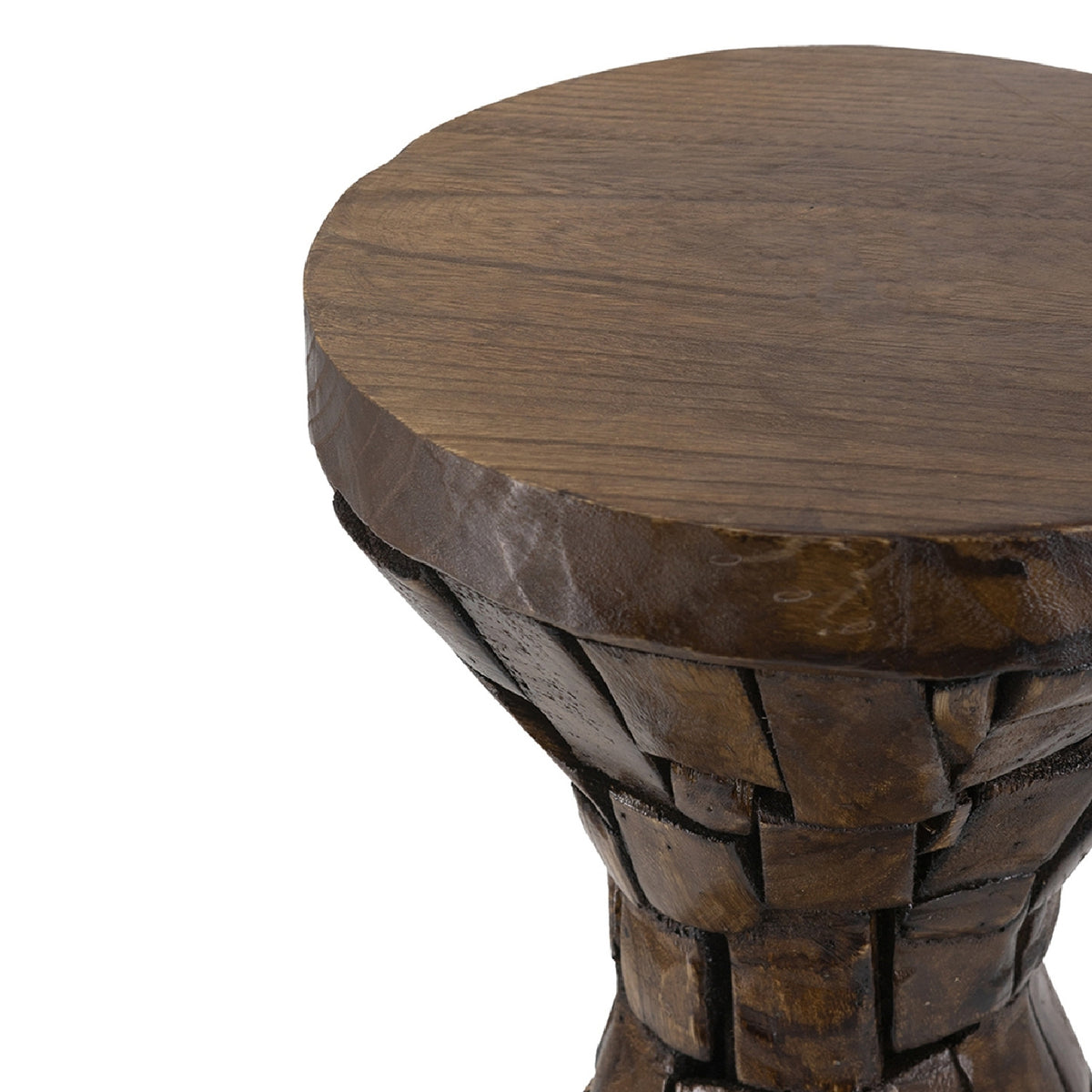 Modern European furniture - Brown Paulownia Wood Hourglass Side Table - www.oroa.com