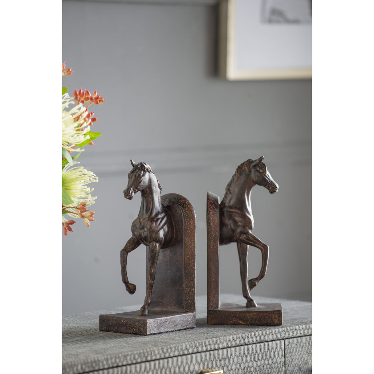 Brown Trotting Horse Bookends | OROA