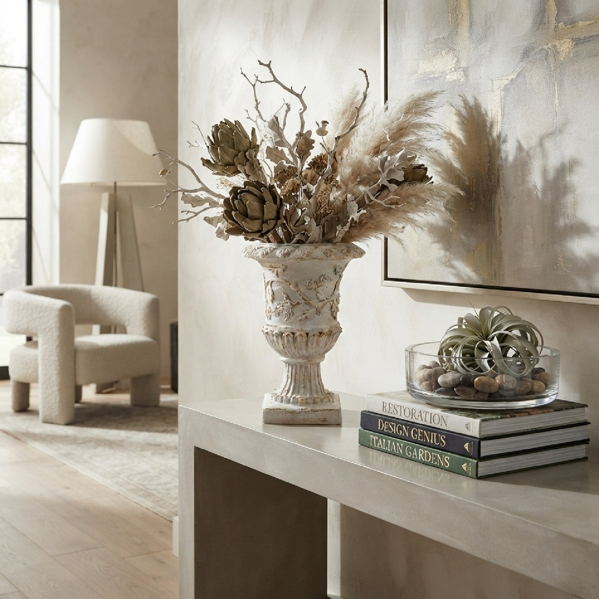 Distressed White Finish Planter | OROA