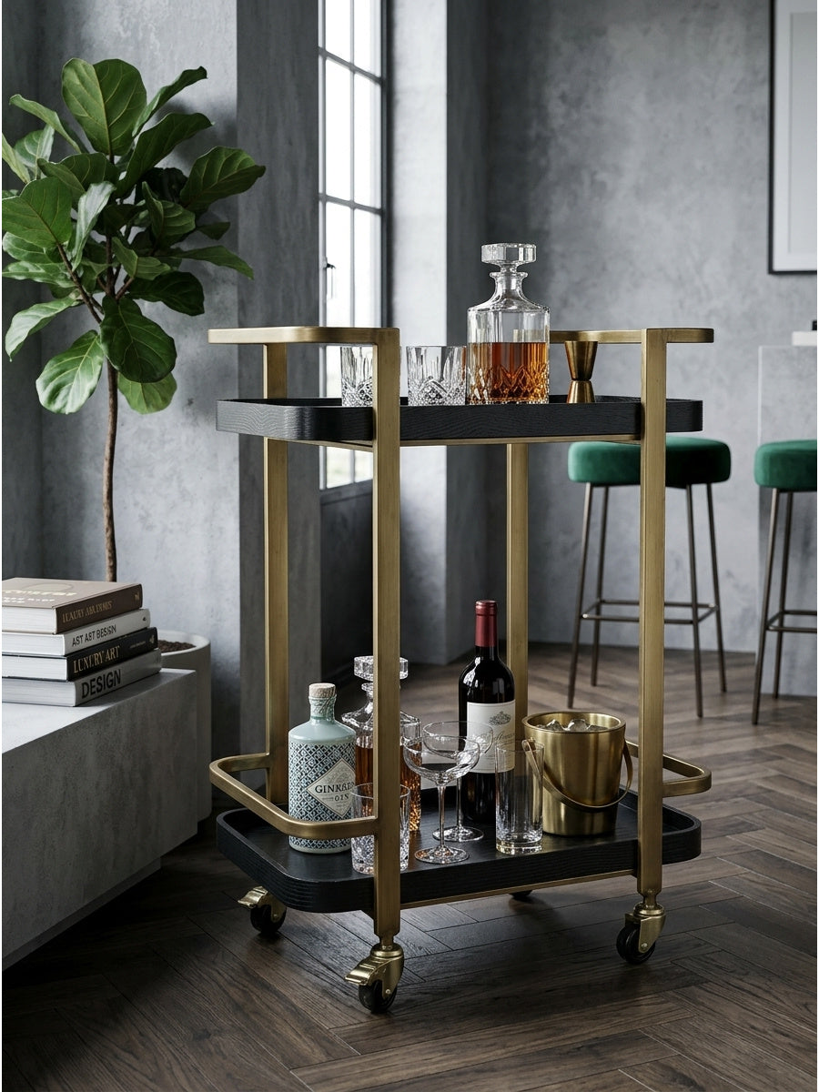 Gold & Black Metal Bar Cart | OROA