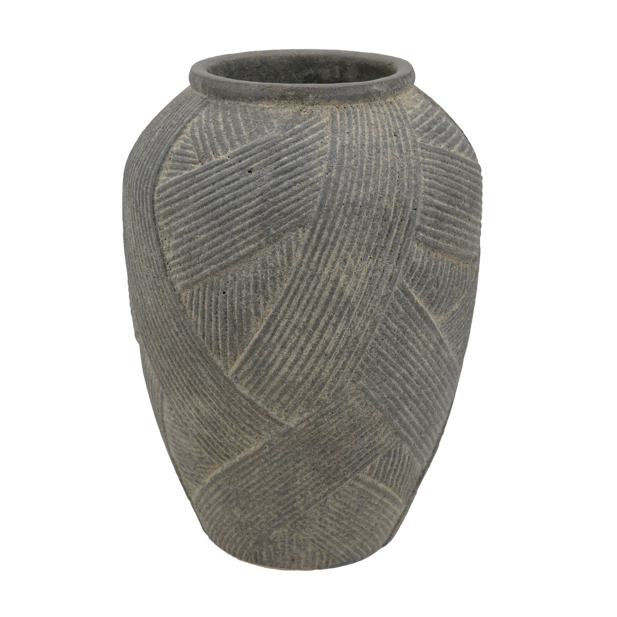 Gray Cross-Hatch Terracotta Vase | OROA